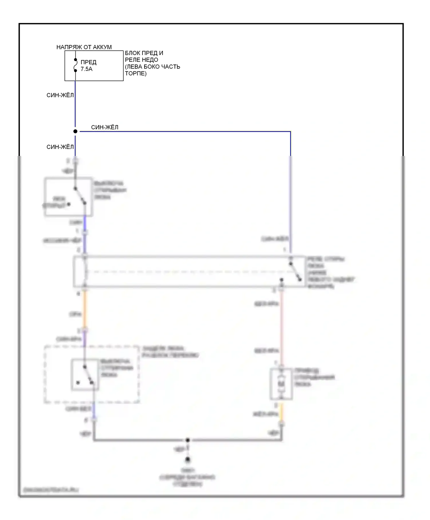 Insight Honda ZE1 (1999-2006): Электросхема выпуска люка 