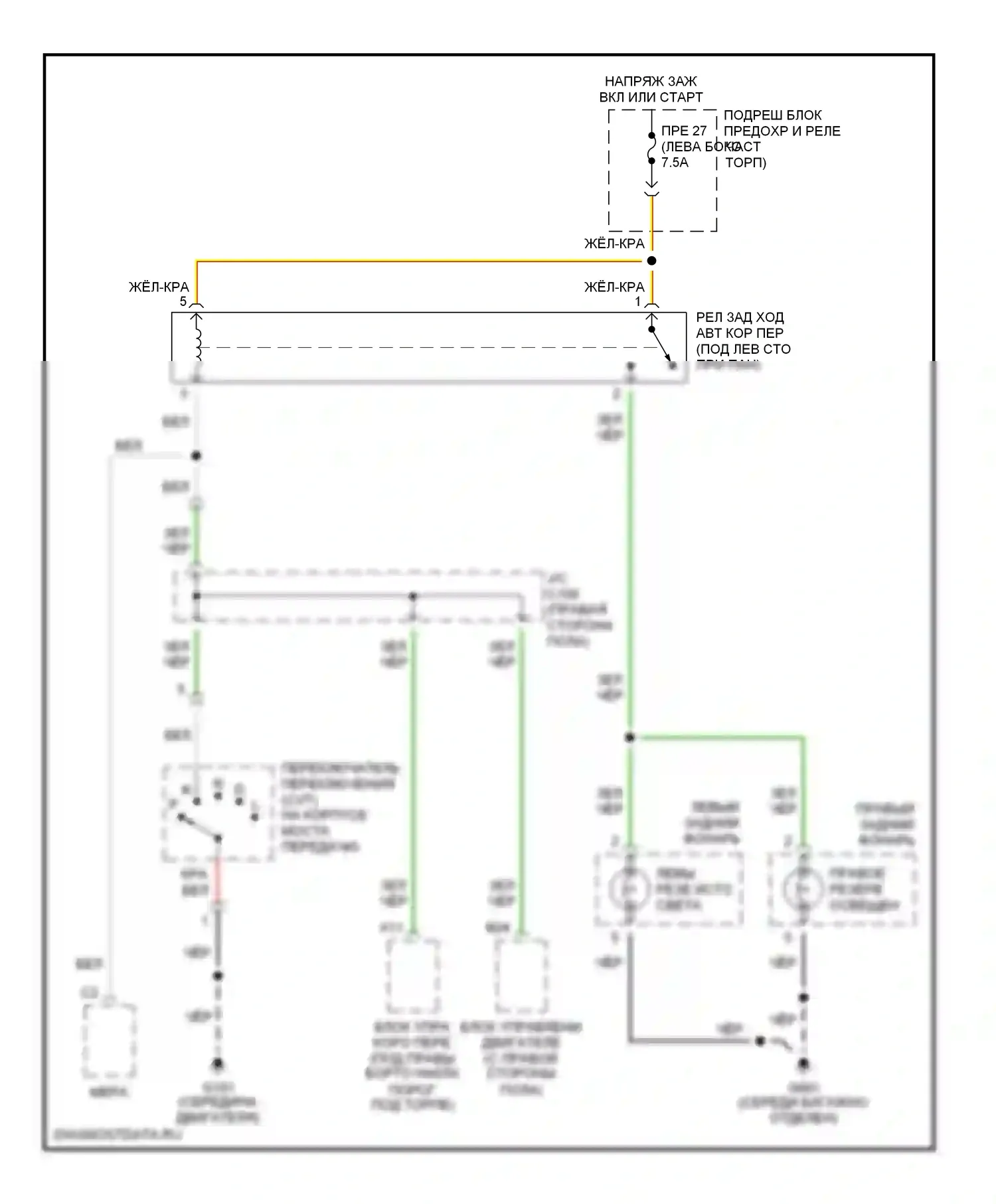 Insight Honda ZE1 (1999-2006): Электросхема фонарей заднего хода, автоматическая коробка передач 