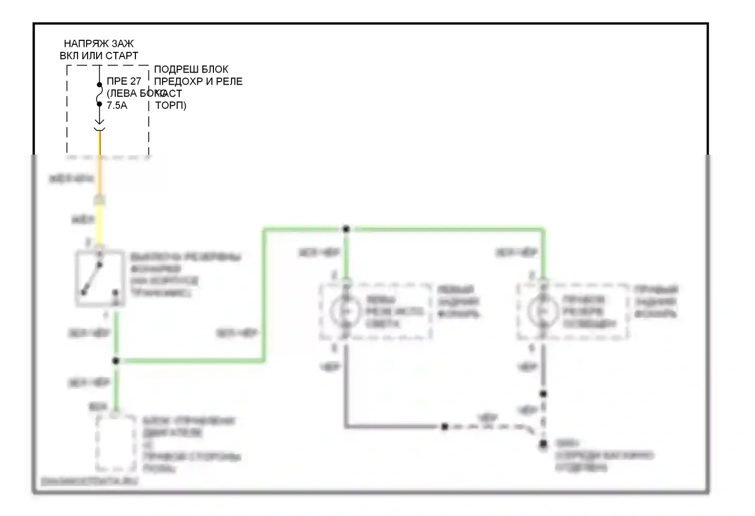 Insight Honda ZE1 (1999-2006): Электросхема фонарей заднего хода, механическая коробка передач 