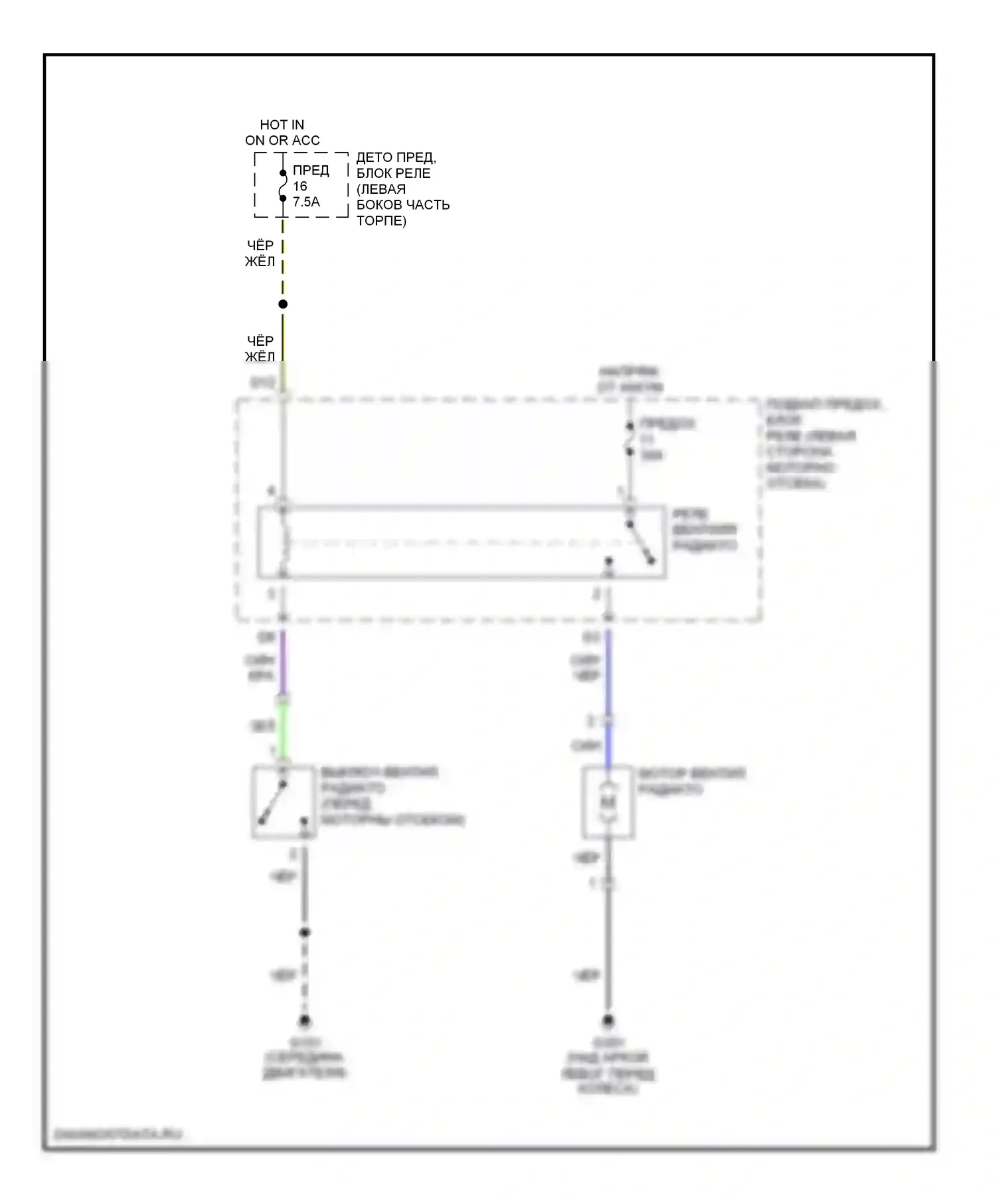 Insight Honda ZE1 (1999-2006): Электросхема вентилятора охлаждения, без кондиционера 