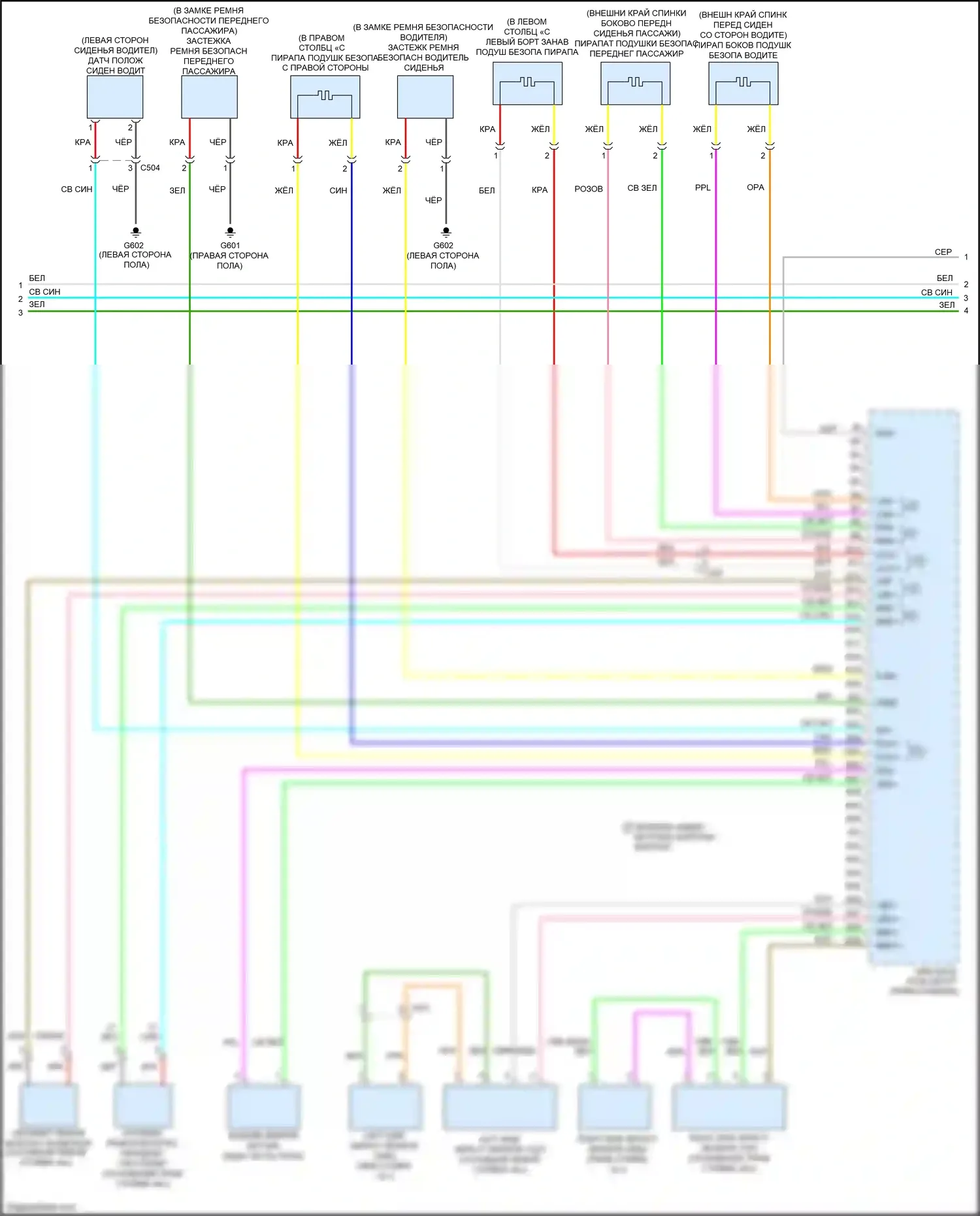 Insight Honda ZE2 рестайлинг (2011-2014): Электросхема подушек безопасности (2 из 3) 
