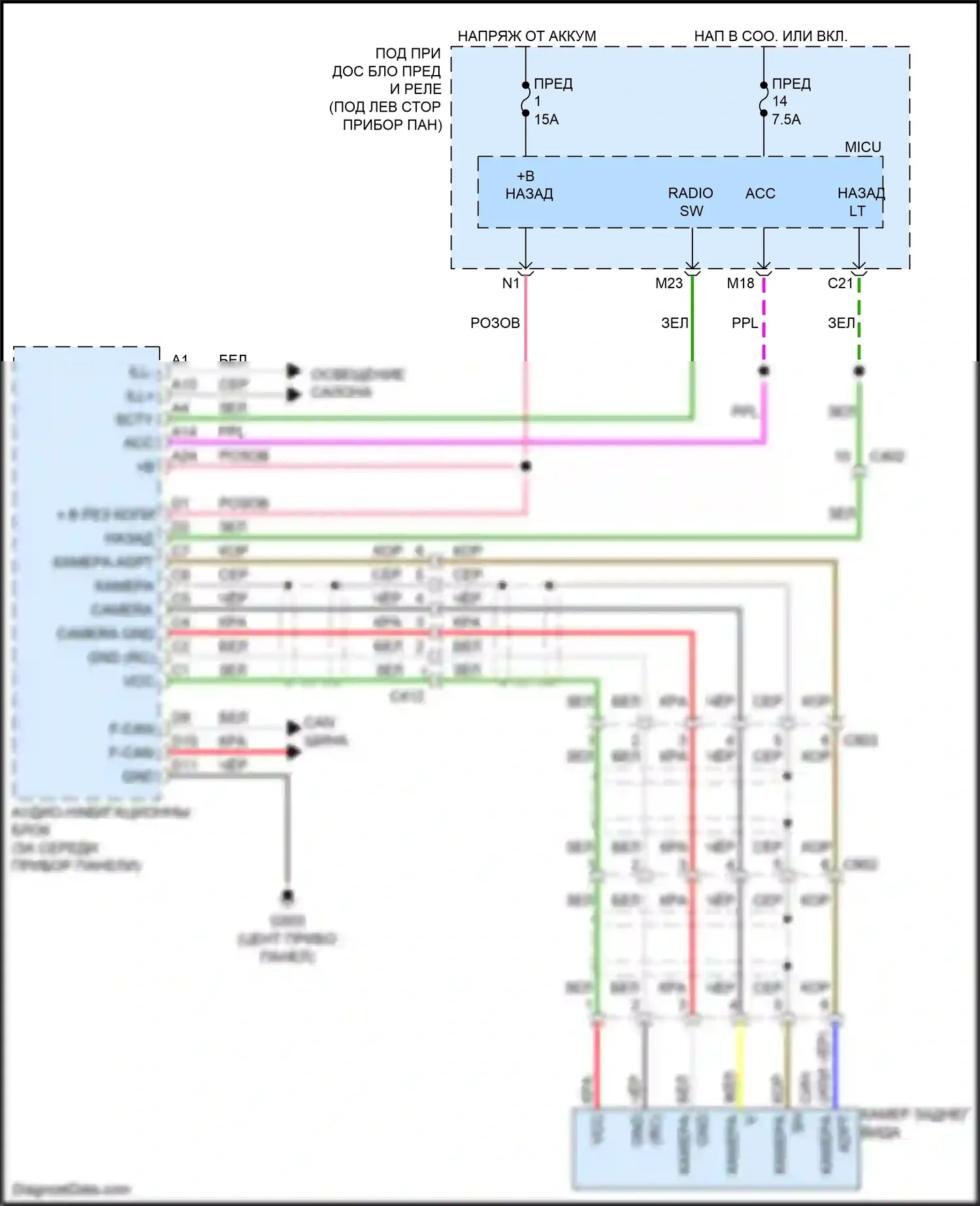 Insight Honda ZE2 рестайлинг (2011-2014): Электросхема задней камеры 