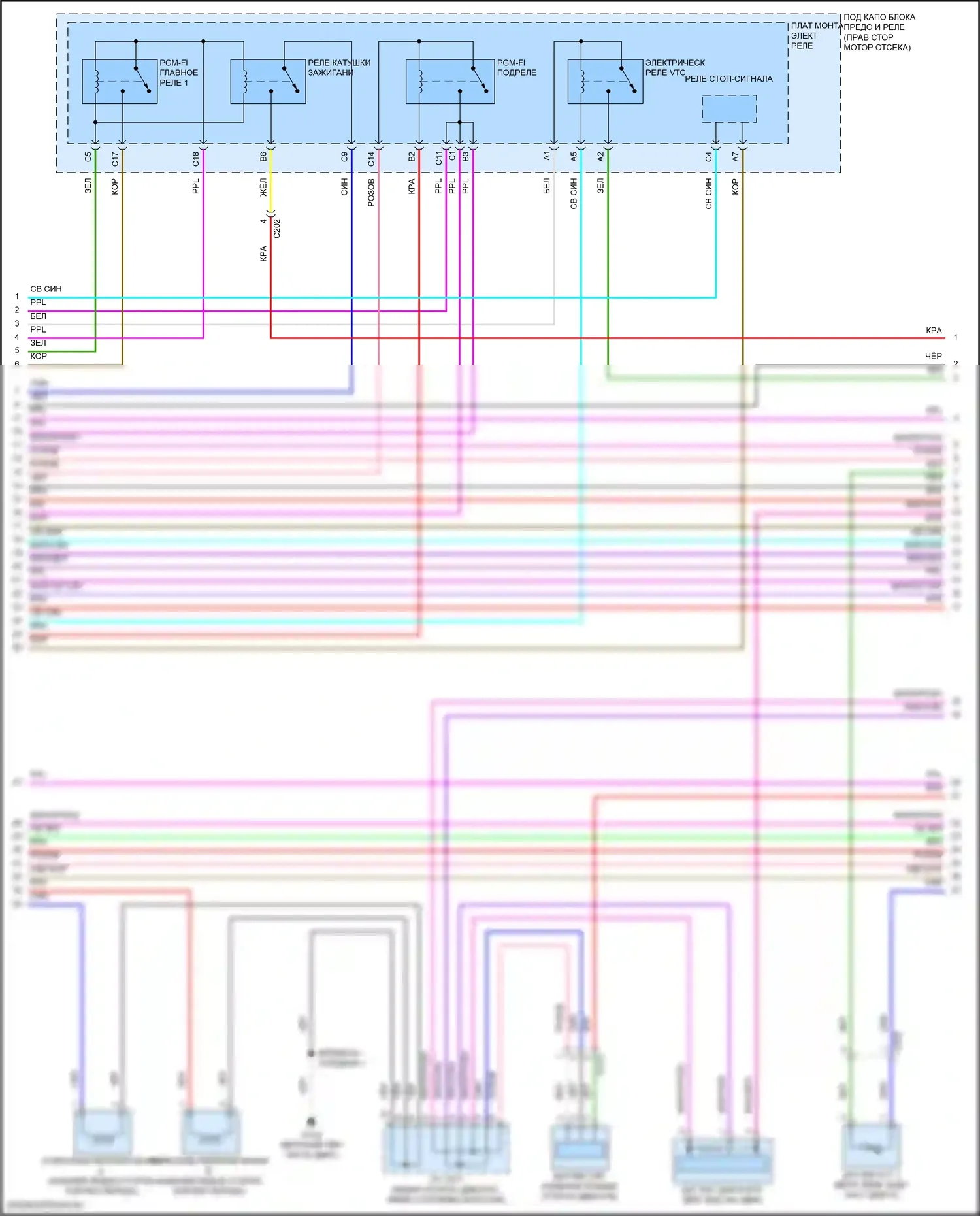 Insight Honda ZE4 (2018-2024): Электросхема двигатель 1.5л гибрид, электросхема органов управления двигателем (4 из 6) 