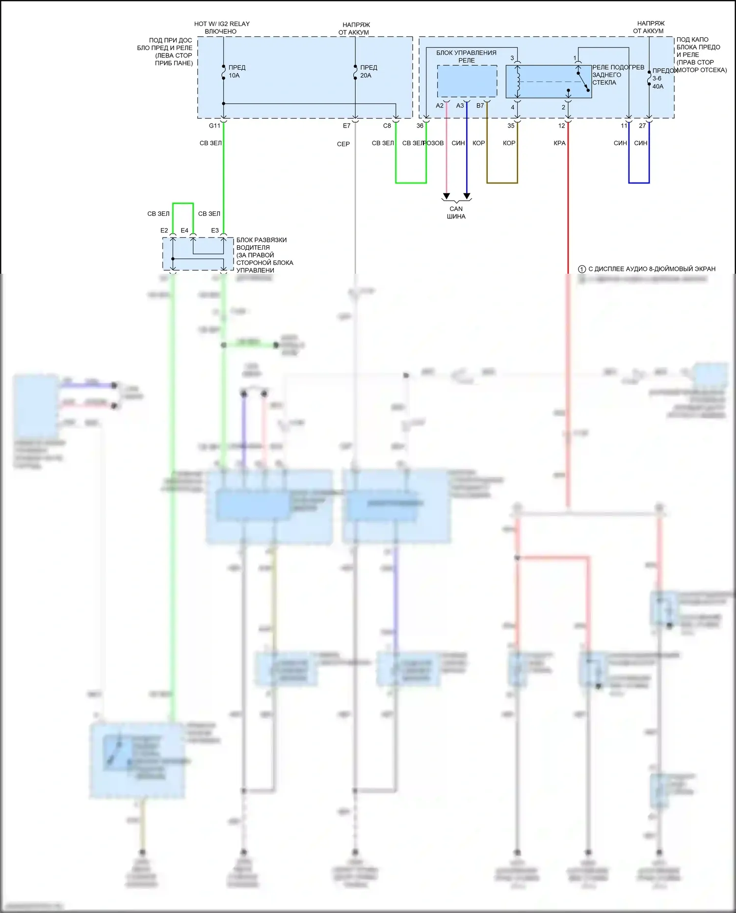 Insight Honda ZE4 (2018-2024): Электросхема подогрева стекол 