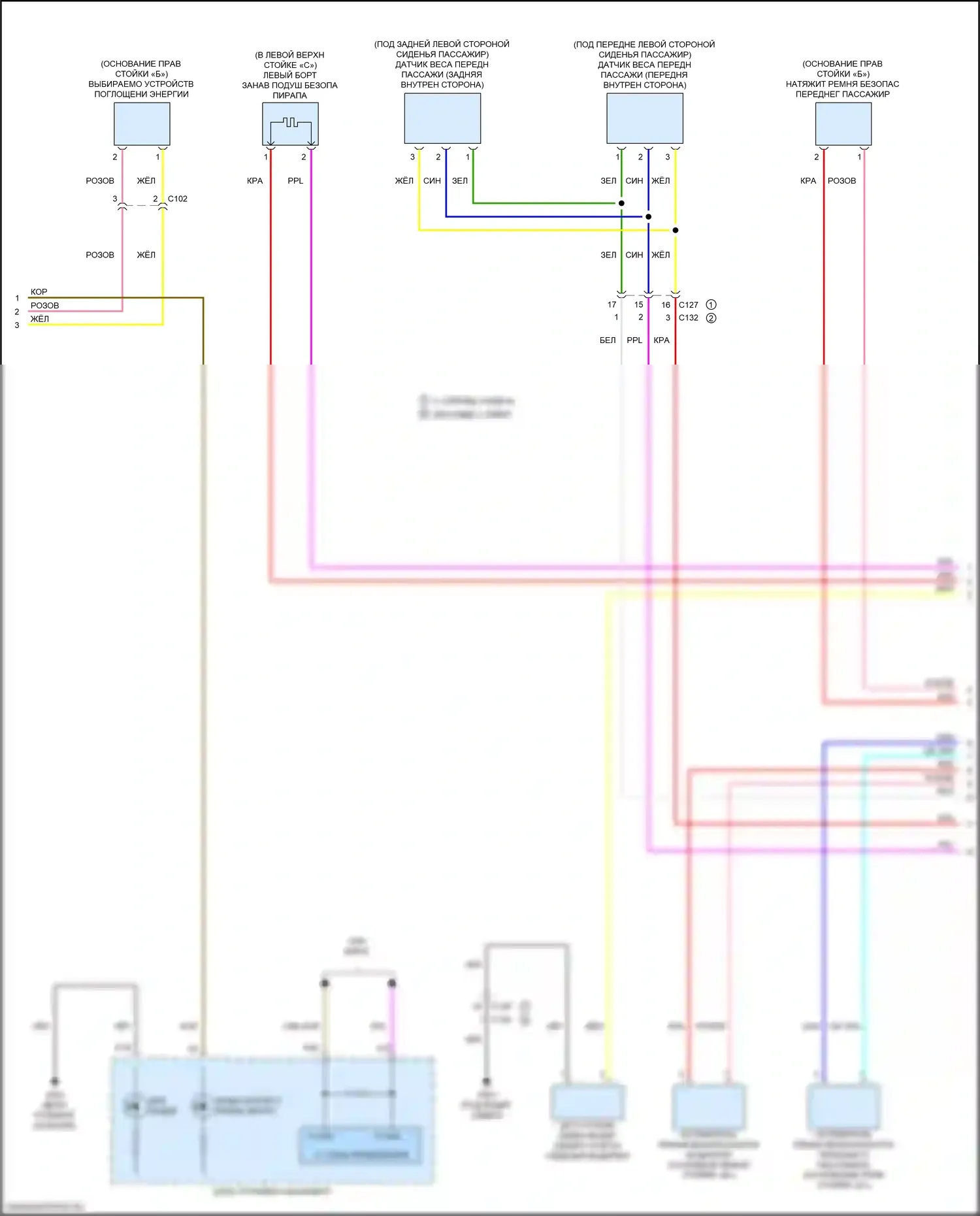 Insight Honda ZE4 (2018-2024): Электросхема подушек безопасности (2 из 3) 