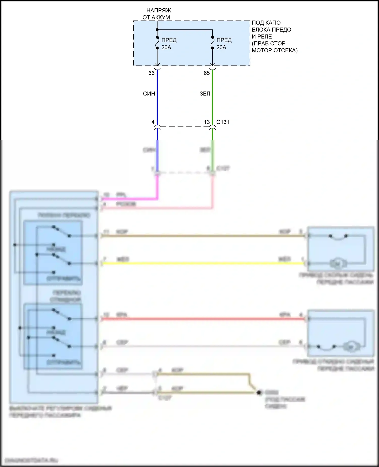 Insight Honda ZE4 (2018-2024): Электросхема сиденья питания для пассажиров 