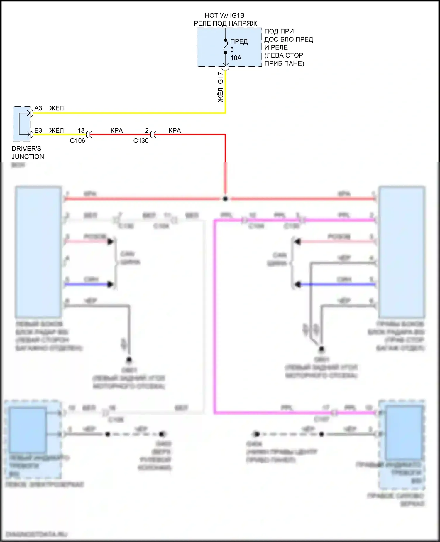 Insight Honda ZE4 (2018-2024): Электросхема информационной системы в слепой зоне 