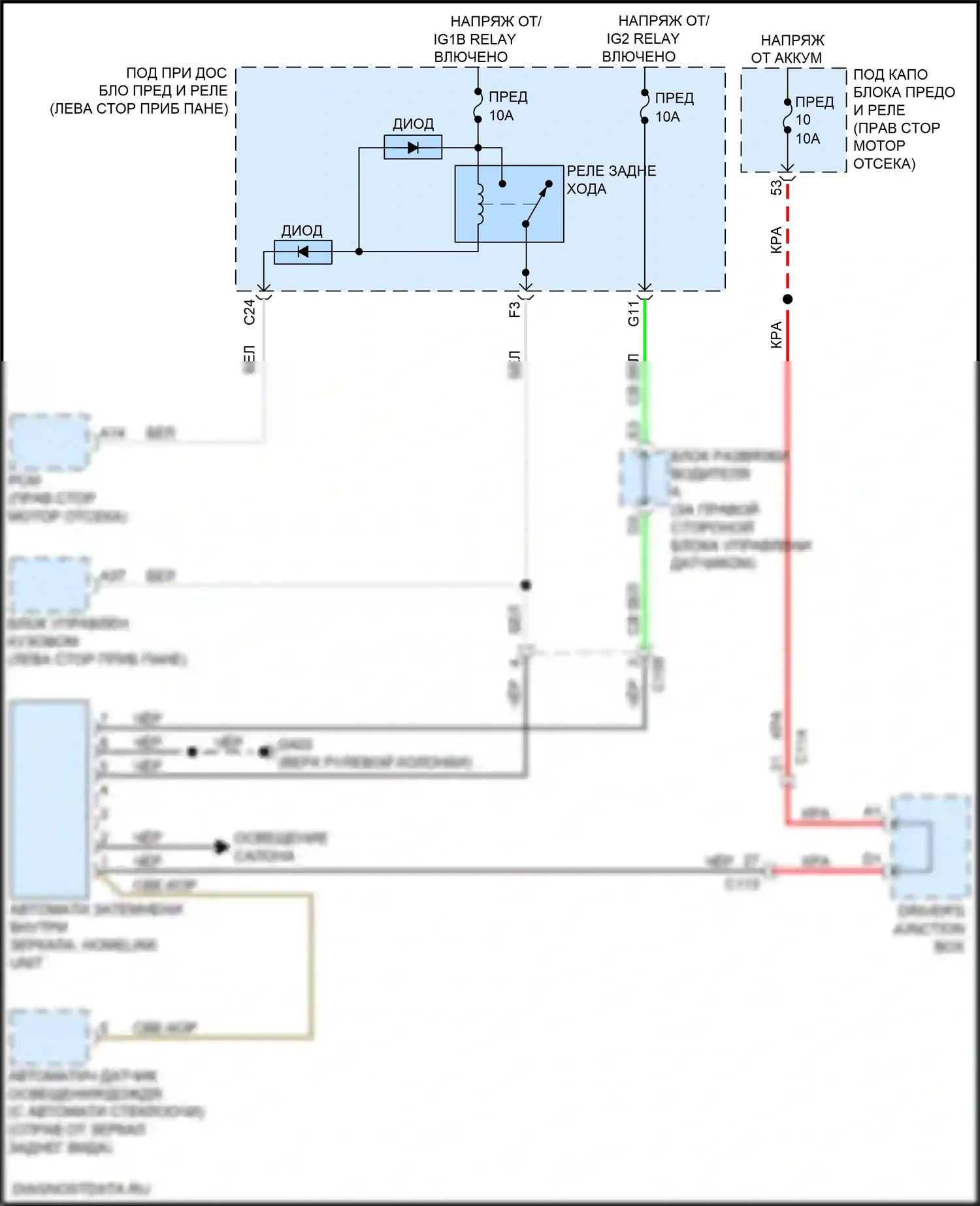 Insight Honda ZE4 (2018-2024): Электросхема автоматического дневного/ночного зеркала 