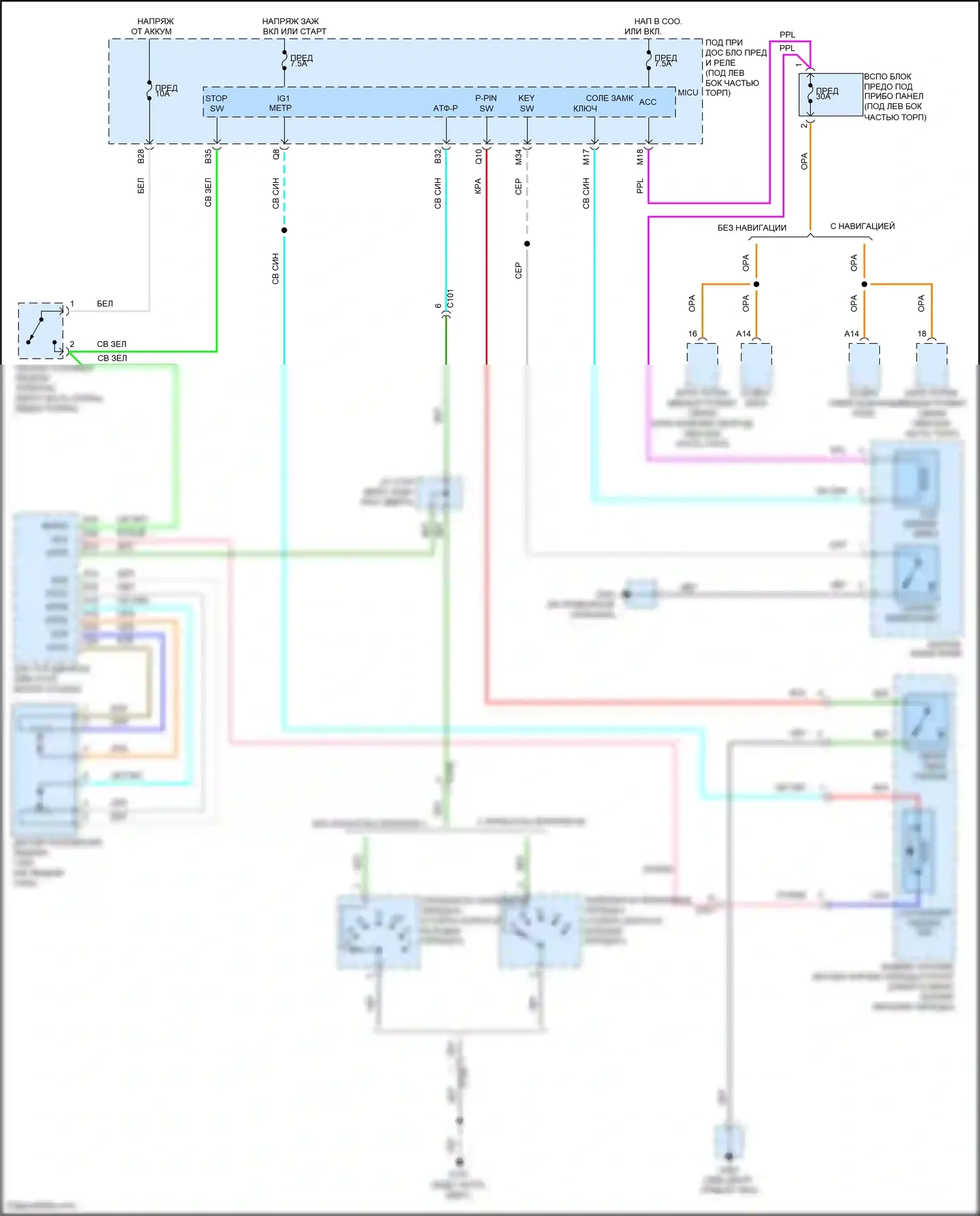 Jazz Honda GG рестайлинг (2011-2014): Электросхема блокировки селектора, кроме электромобиля 