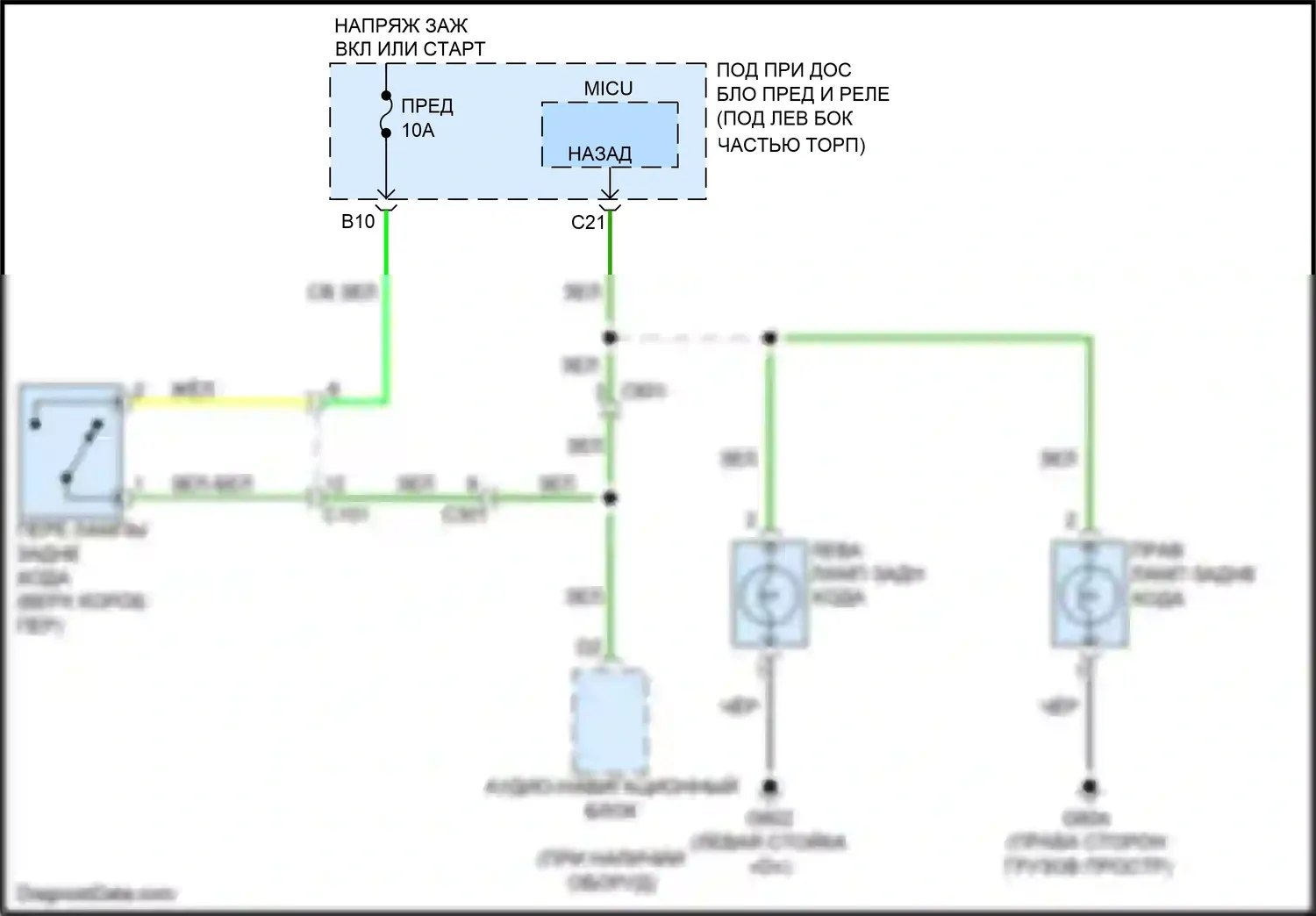 Jazz Honda GG рестайлинг (2011-2014): Электросхема фонарей заднего хода, за исключением механической коробки передач электромобиля 