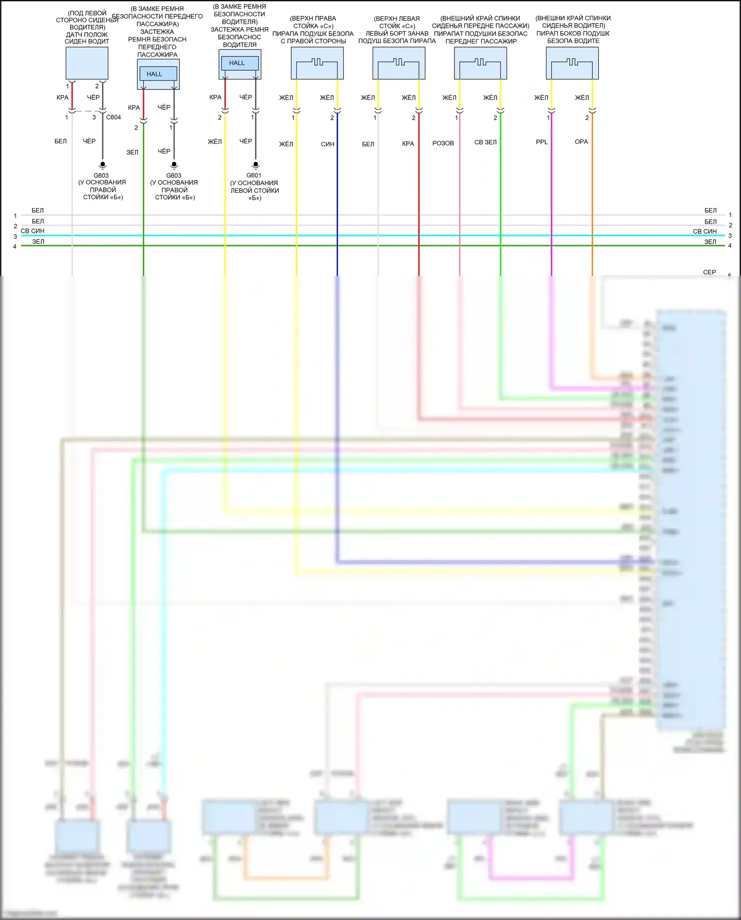 Jazz Honda GG рестайлинг (2011-2014): Электросхема подушек безопасности, кроме электромобиля (2 из 3) 