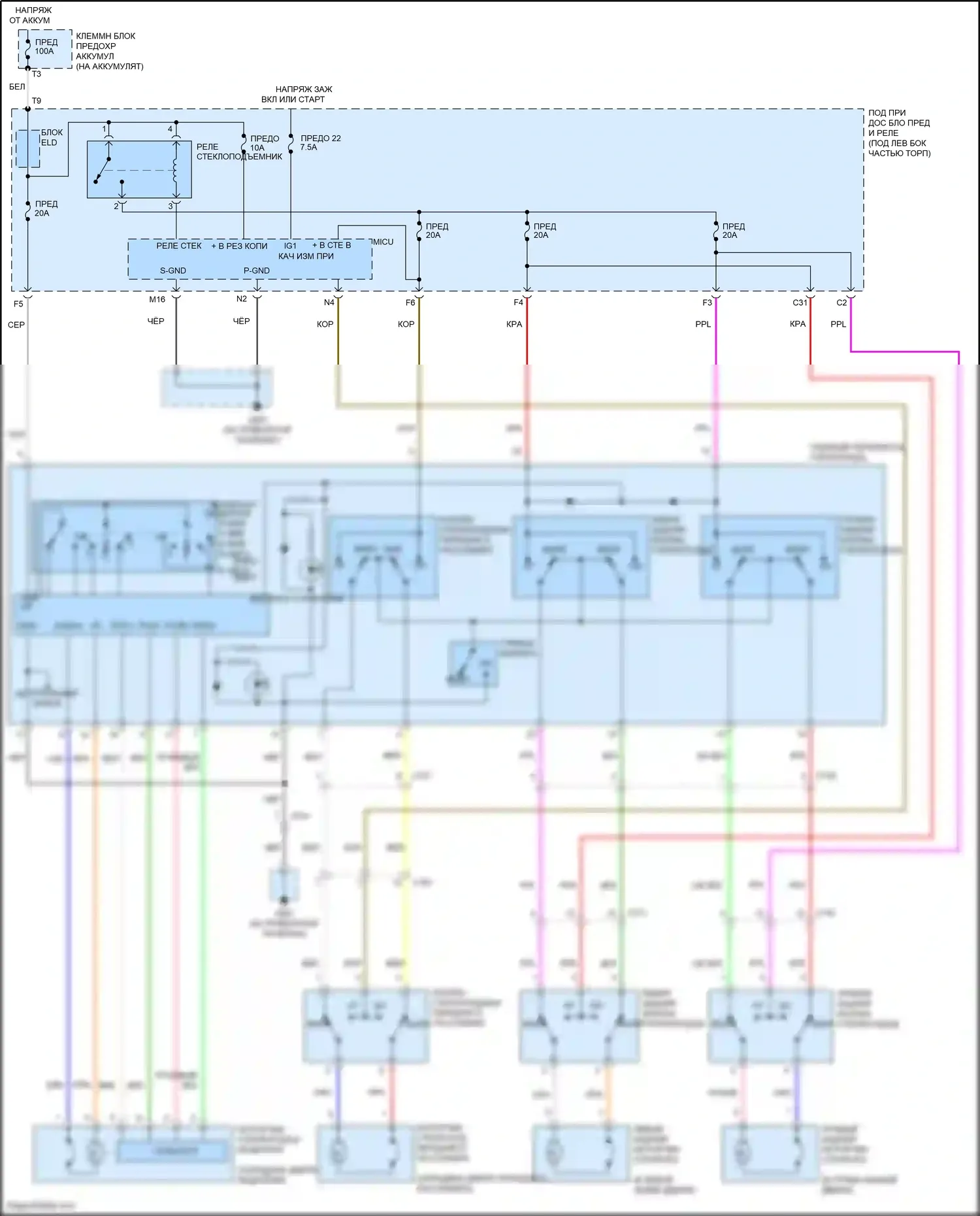 Jazz Honda GG рестайлинг (2011-2014): Электросхема стеклоподъемников, кроме электромобиля 