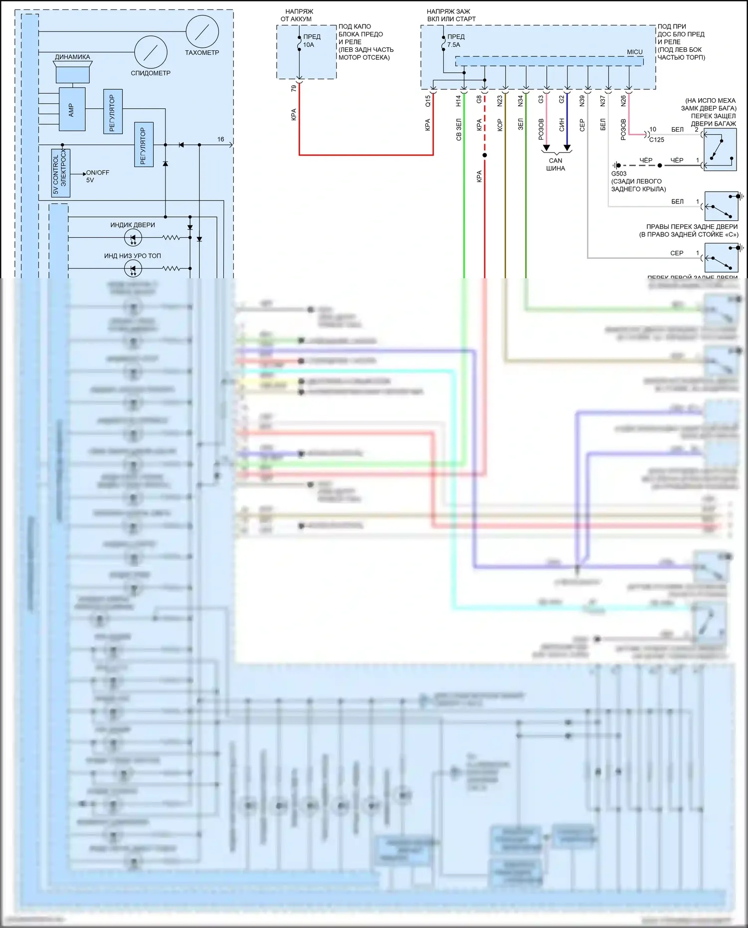 Jazz Honda GK (2015-2017): Электросхема приборной панели (1 из 2) 