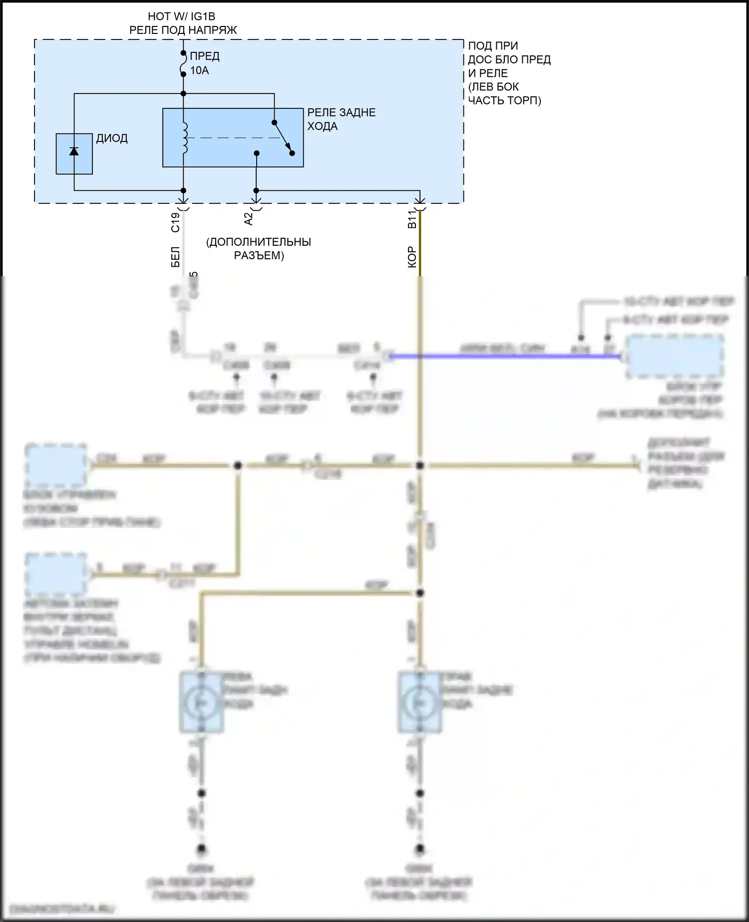 Odyssey (North America) Honda V рестайлинг (2017-2020): Электросхема фонарей заднего хода 