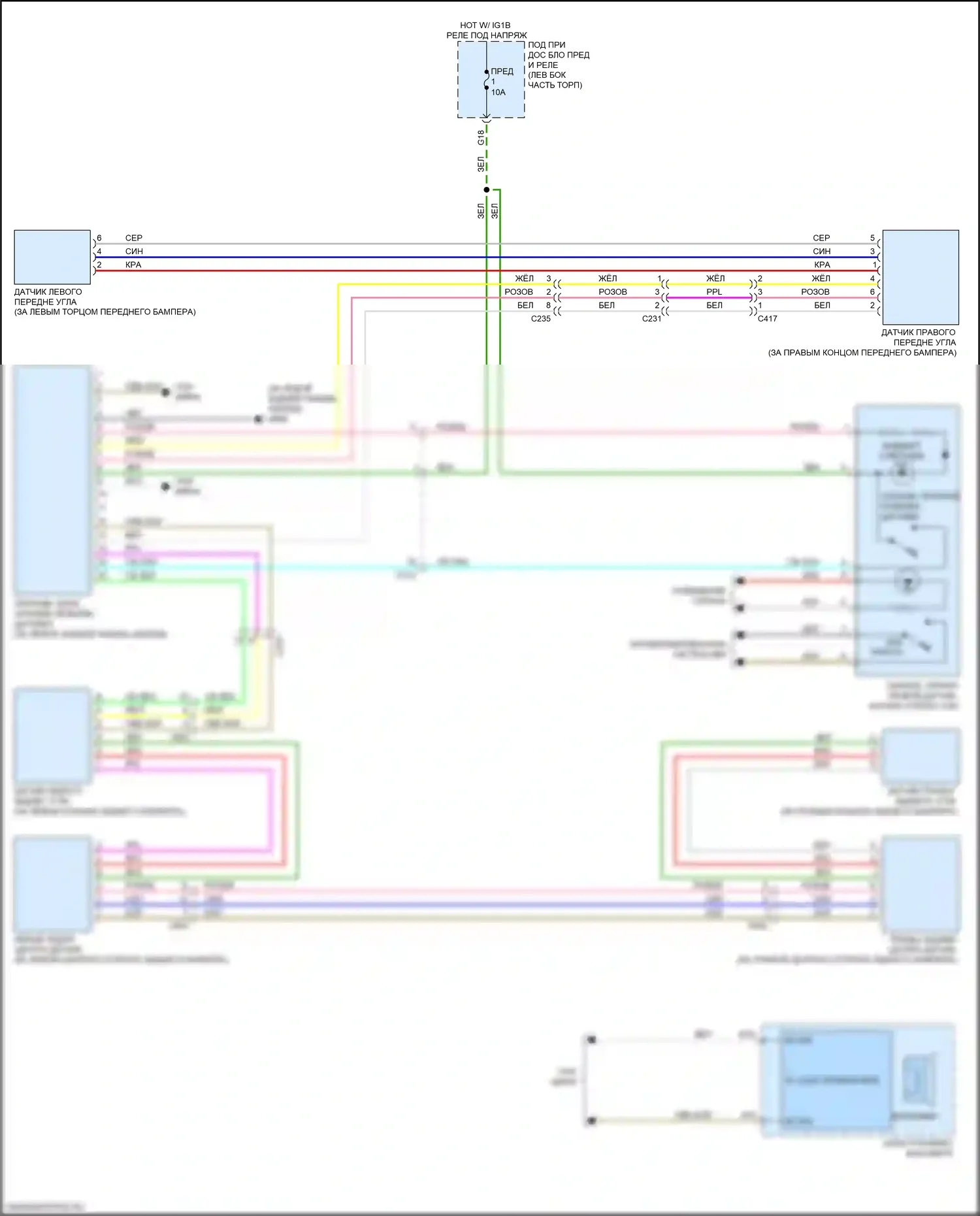 Odyssey (North America) Honda V рестайлинг (2017-2020): Электросхема парктроника 