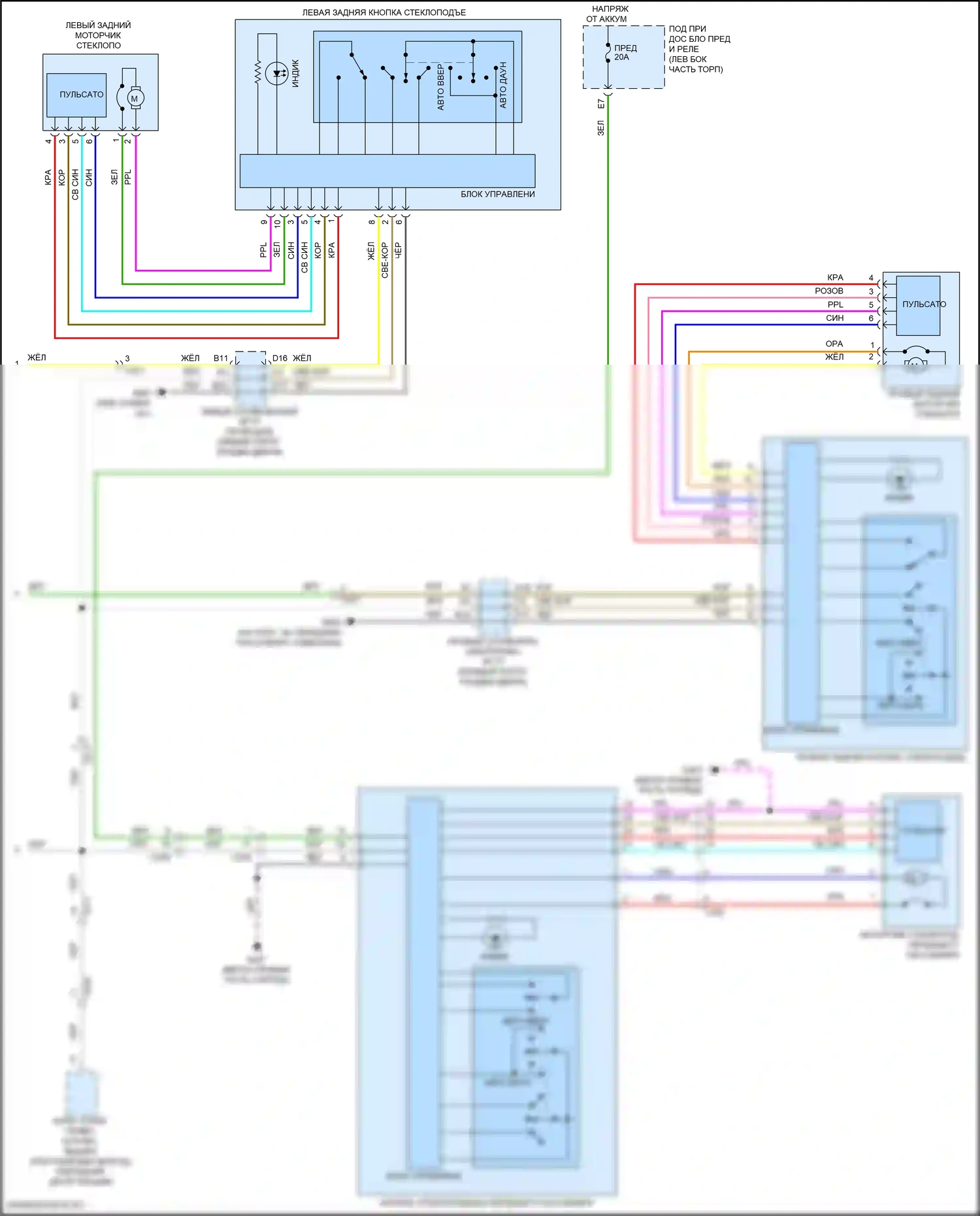 Odyssey (North America) Honda V рестайлинг (2017-2020): Электросхема стеклоподъемников, функция автоматического включения/выключения передних и задних стеклоподъемников (2 из 2) 