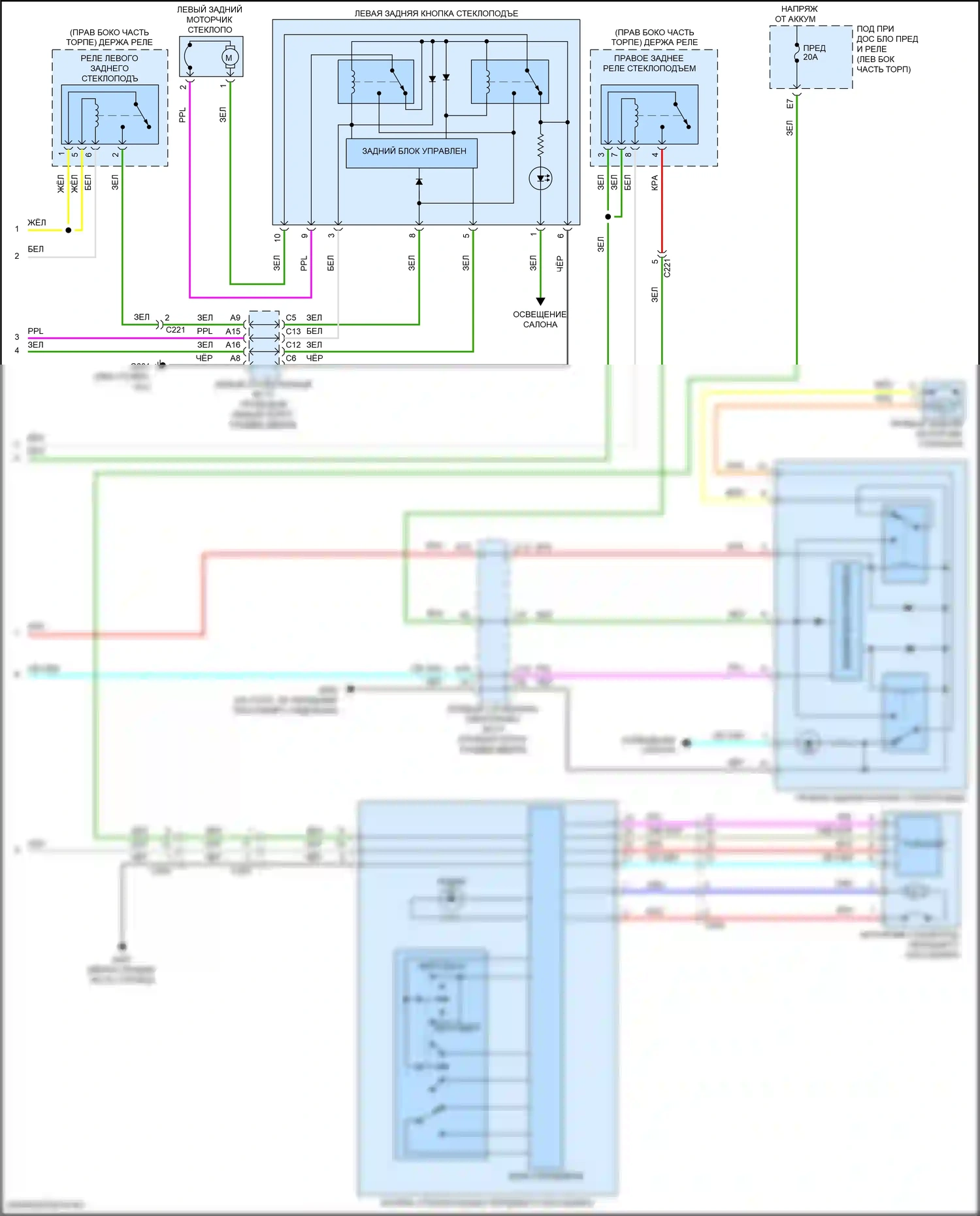 Odyssey (North America) Honda V рестайлинг (2017-2020): Стеклоподъемники электросхема, передняя панель стеклоподъемников функцией автоматического включения/выключения (2 из 2) 