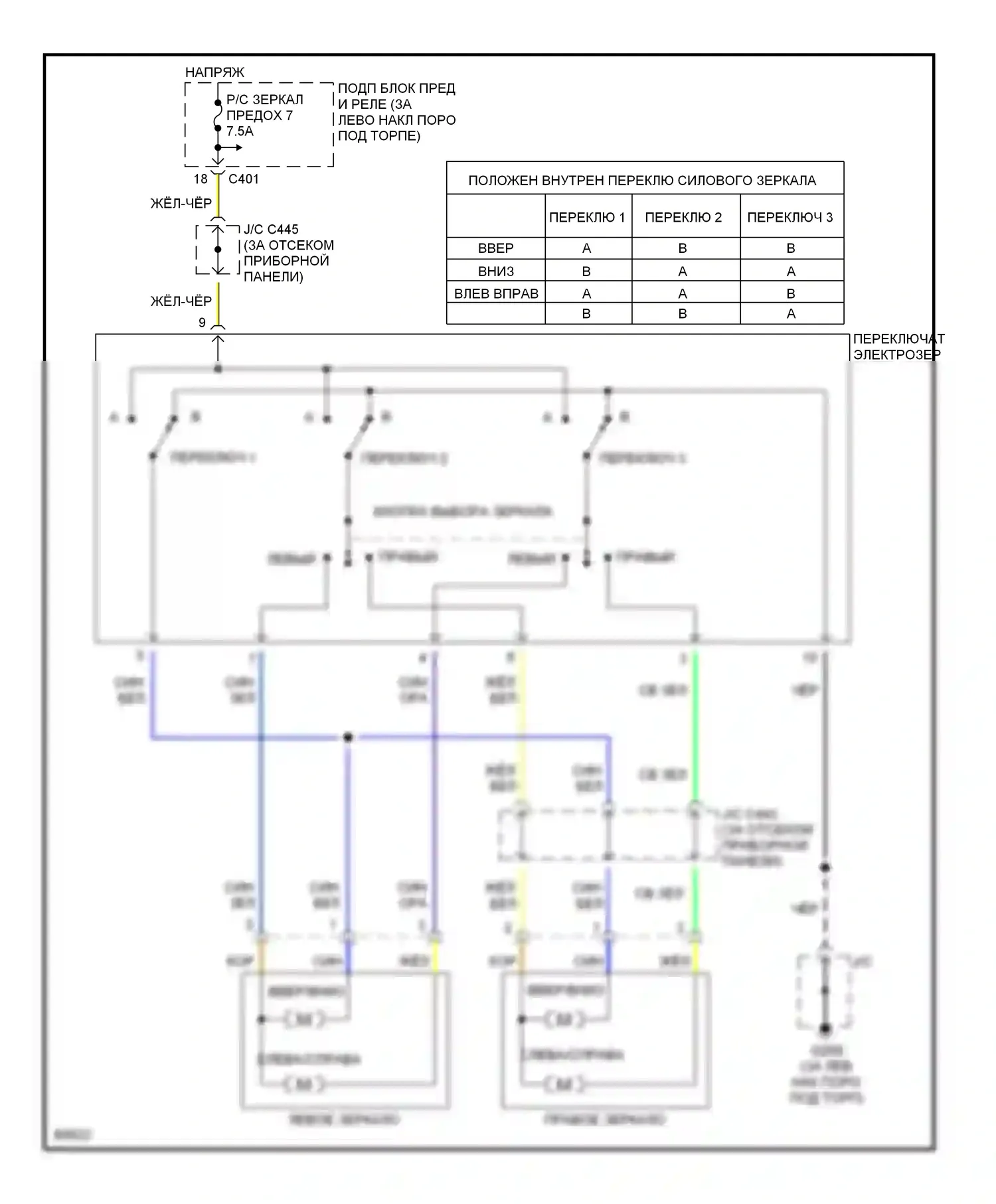 Odyssey Honda I (1994-1999): Электросхема силового зеркала 