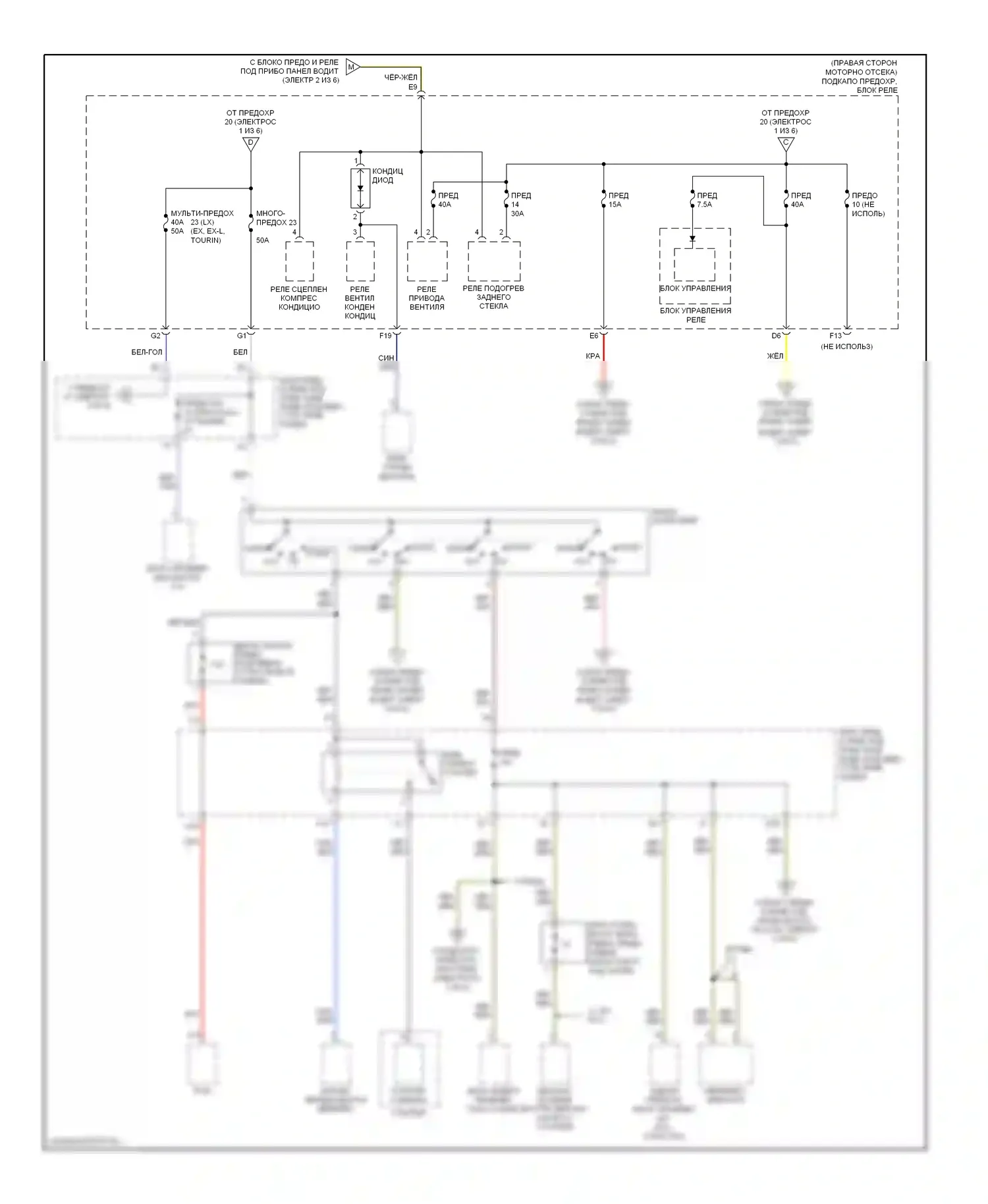 Odyssey Honda I (2004-2009): Электросхема блока предохранителей реле (2 из 6) 