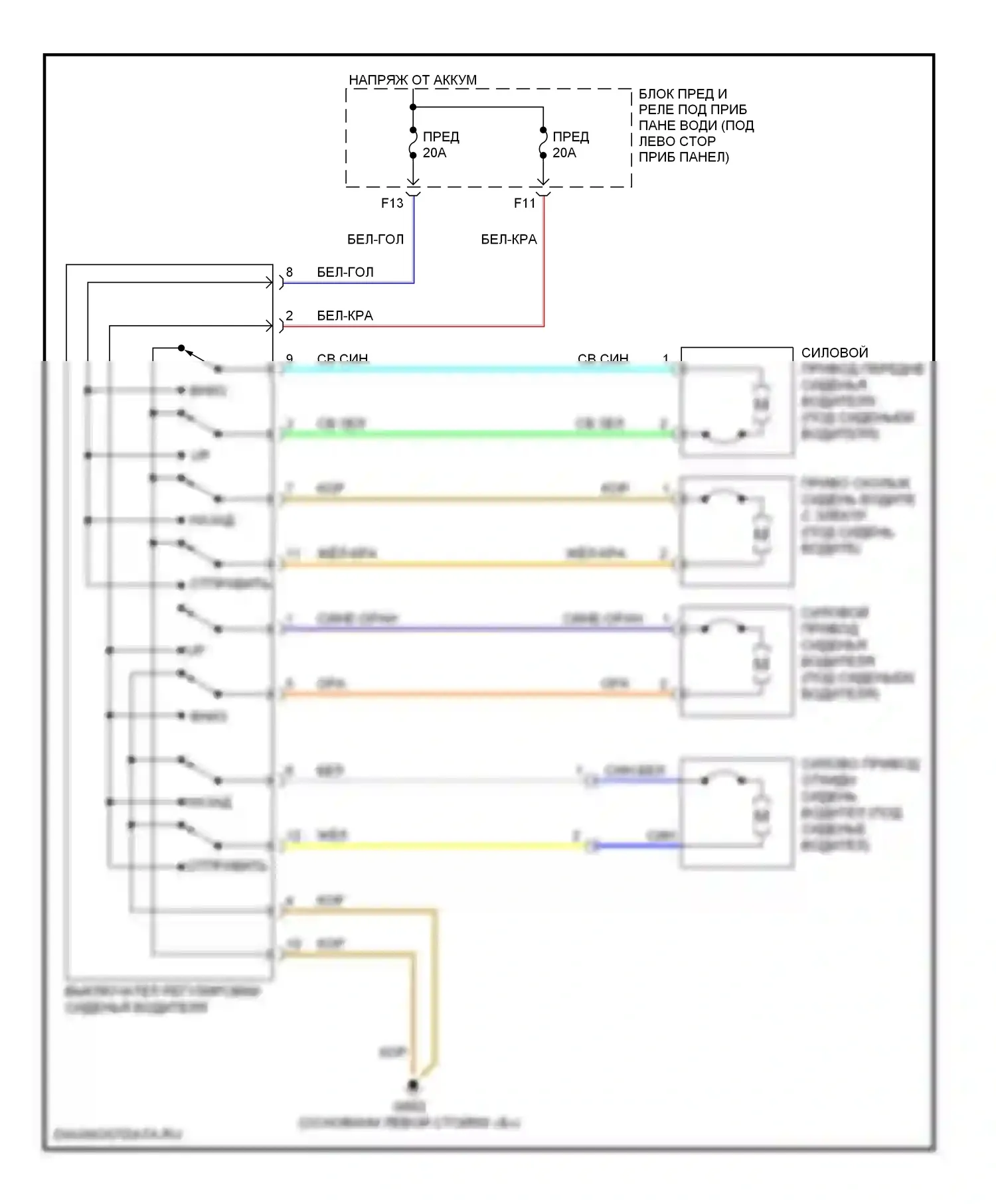 Odyssey Honda I (2004-2009): Электросхема силового сиденья 