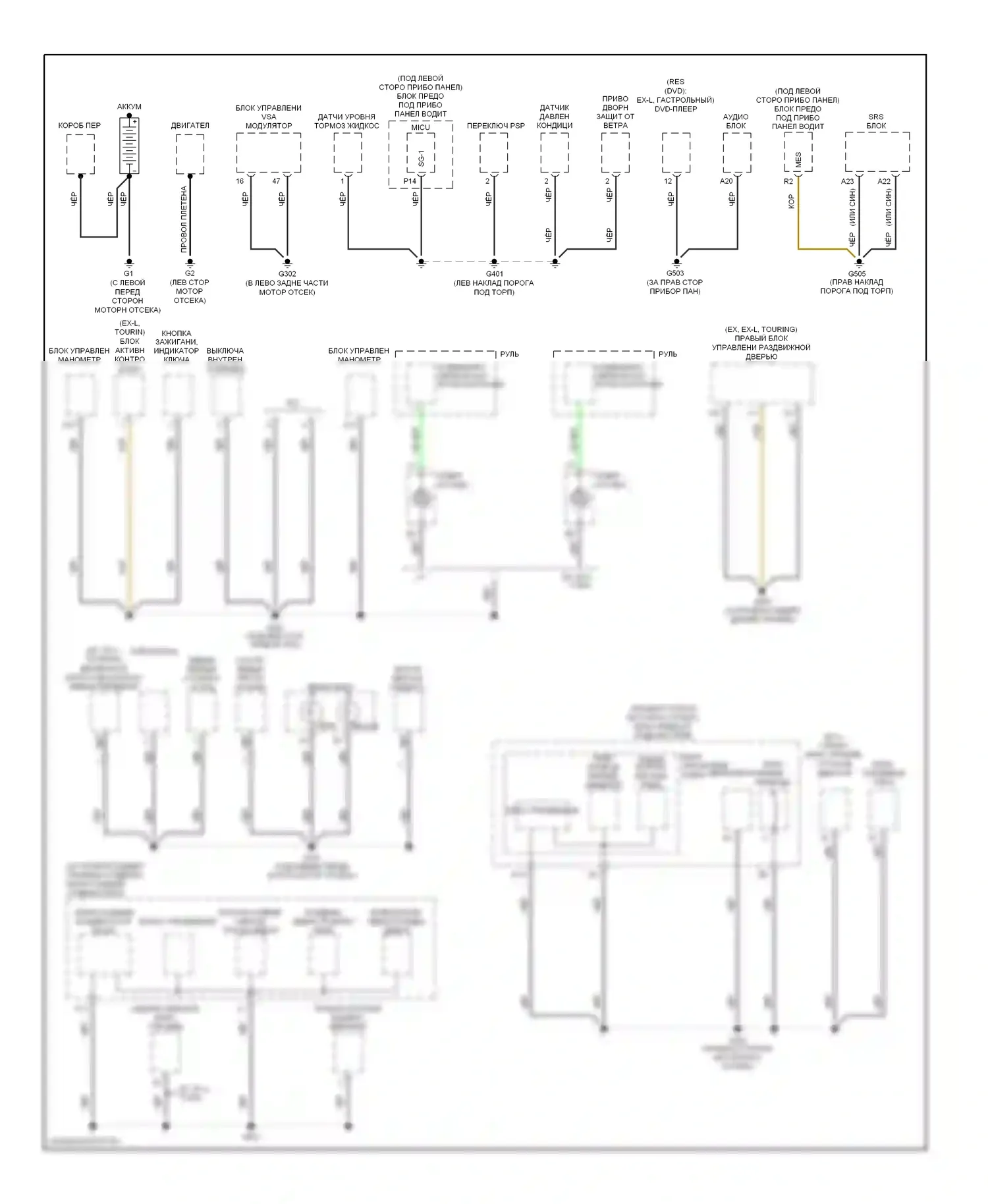 Odyssey Honda I (2004-2009): Электросхема точек подключения масс (1 из 4) 