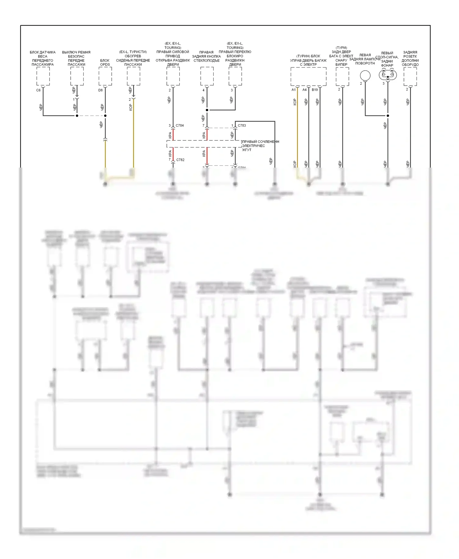 Odyssey Honda I (2004-2009): Электросхема точек подключения масс (4 из 4) 