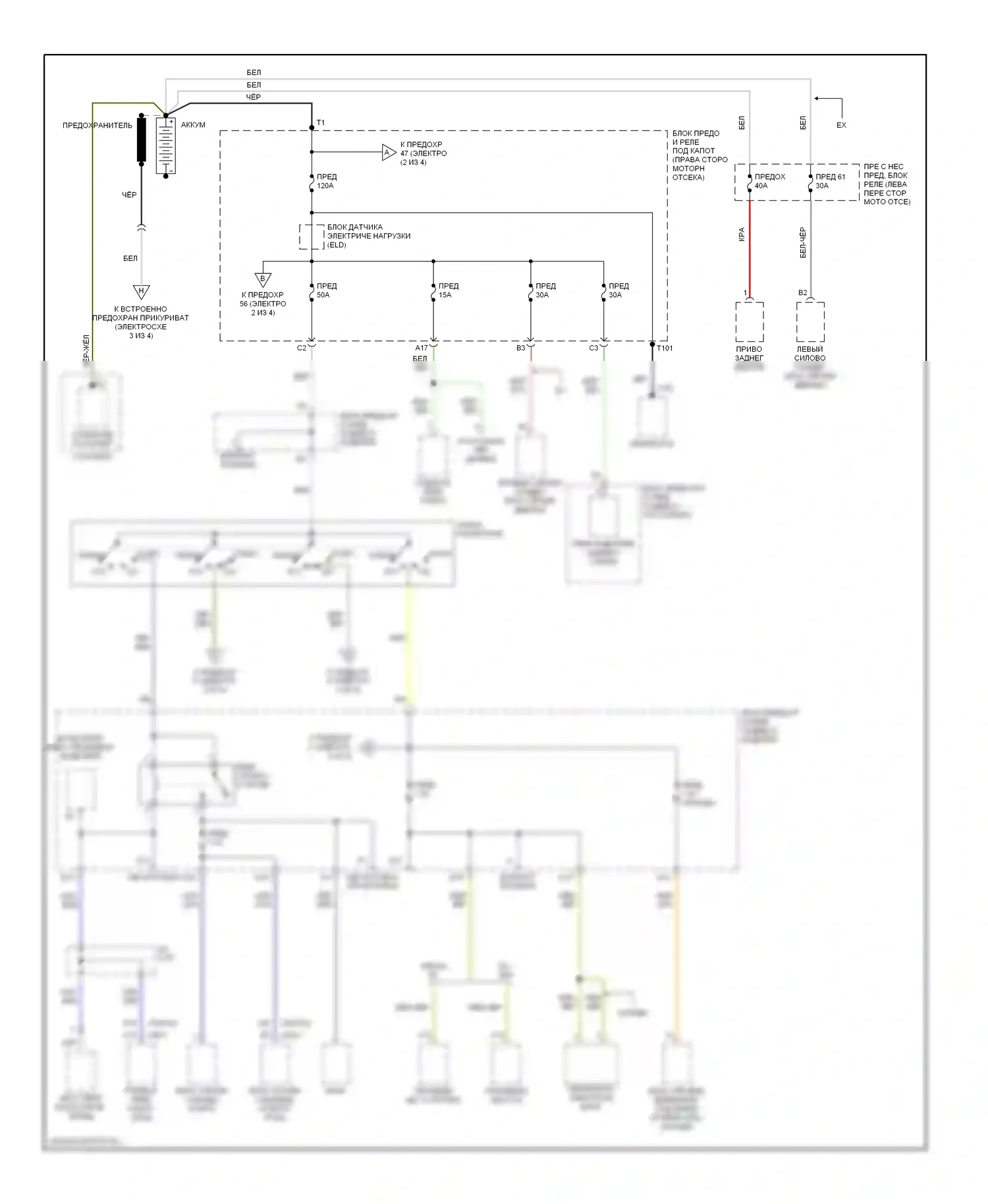 Odyssey Honda II (1999-2003): Электросхема блока предохранителей реле (1 из 4) 