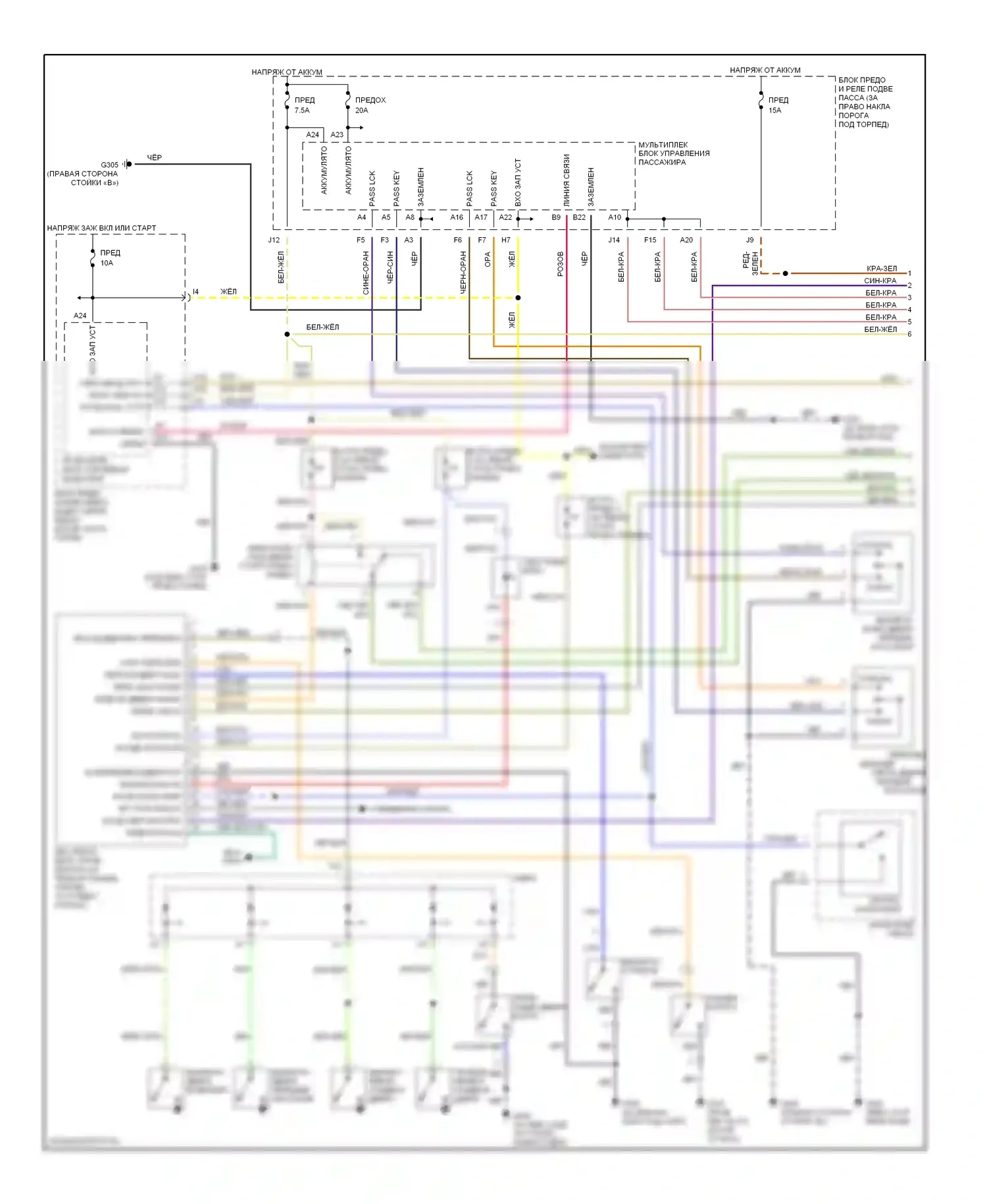 Odyssey Honda II (1999-2003): Электросхема замка двери питания, lx с бесключевым доступом (1 из 2) 