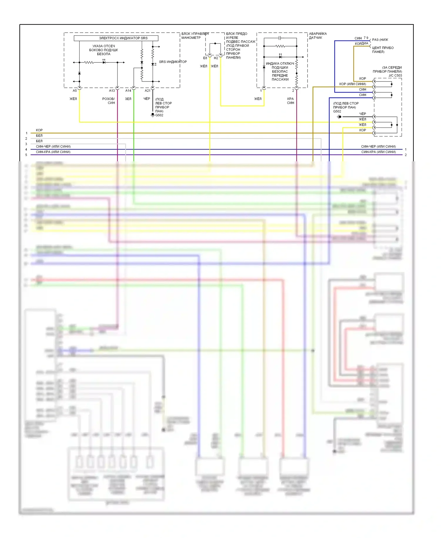Odyssey Honda III (2003-2008): Электросхема подушек безопасности (2 из 3) 