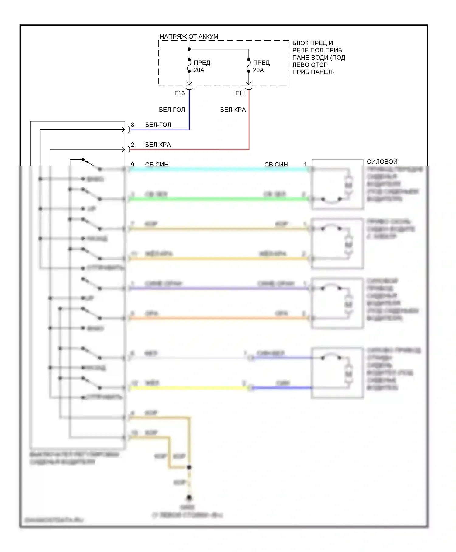 Odyssey Honda III (2003-2008): Электросхема силового сиденья 