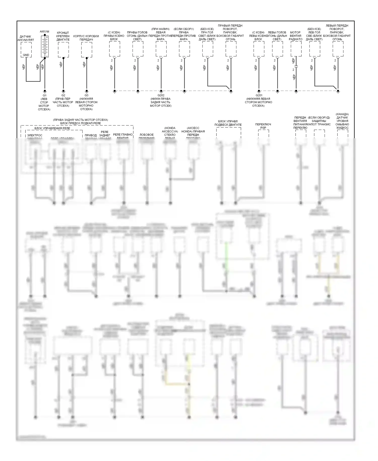 Odyssey Honda IV (2008-2013): Электросхема точек подключения масс (1 из 4) 