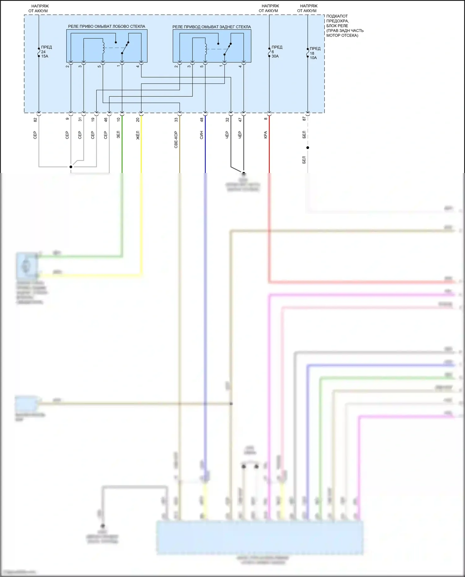 Odyssey Honda V рестайлинг 2 (2020-2024): Электросхема передних дворников и омывателей (1 из 2) 