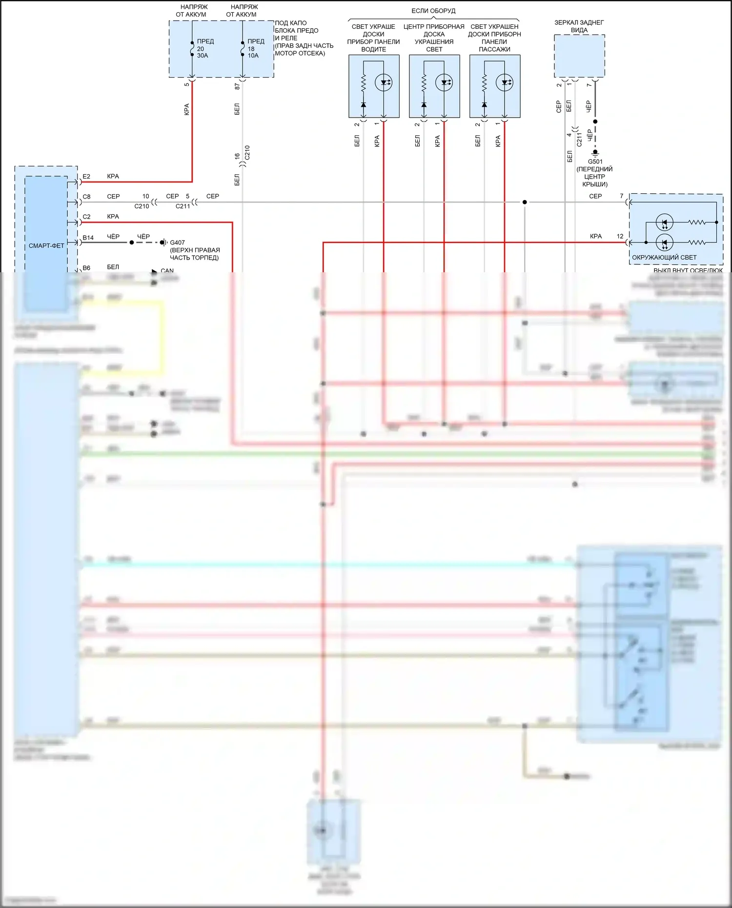 Odyssey Honda V рестайлинг 2 (2020-2024): Электросхема подсветки приборной панели (1 из 4) 