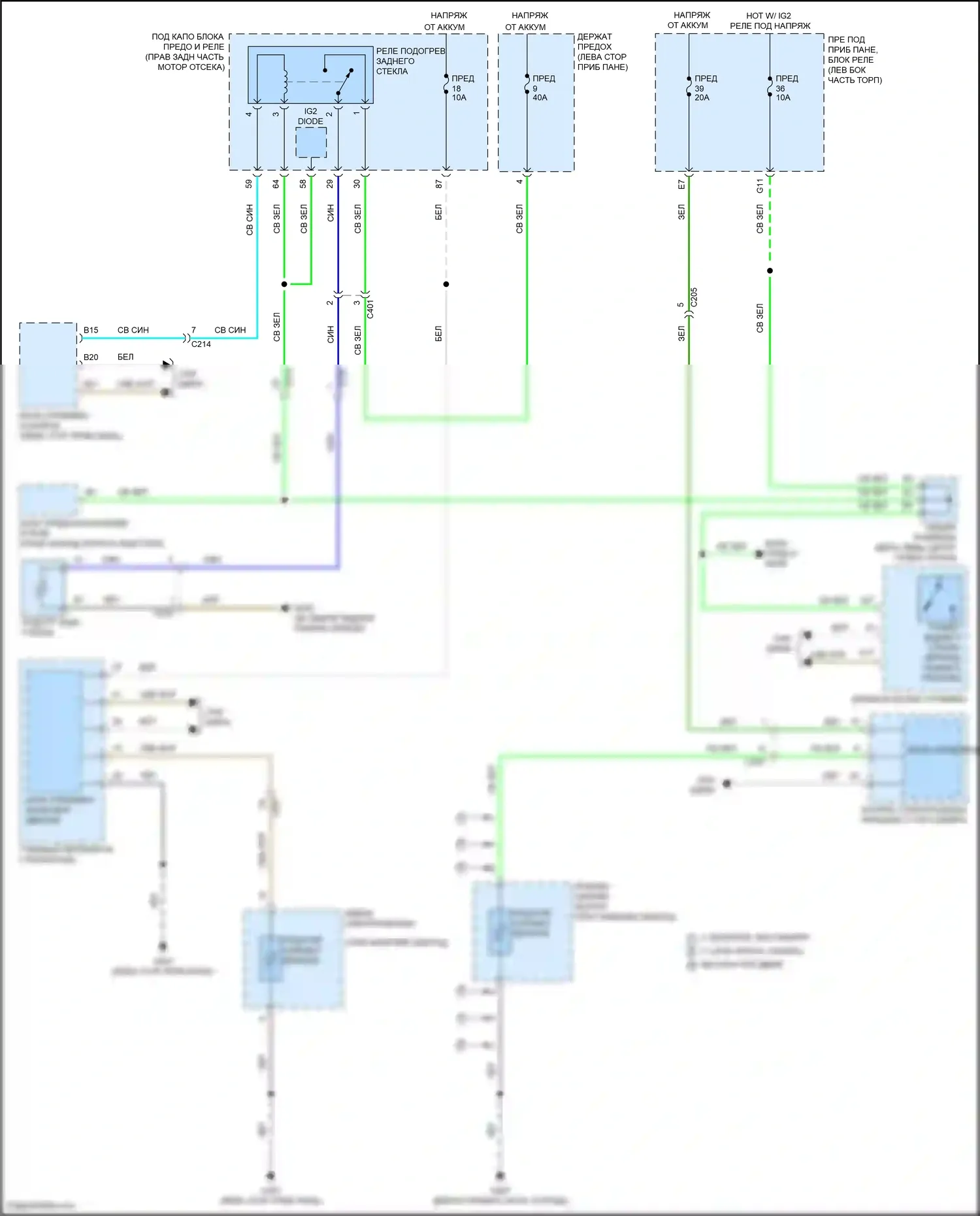 Odyssey Honda V рестайлинг 2 (2020-2024): Электросхема зеркального нагревателя и заднего подогрева 