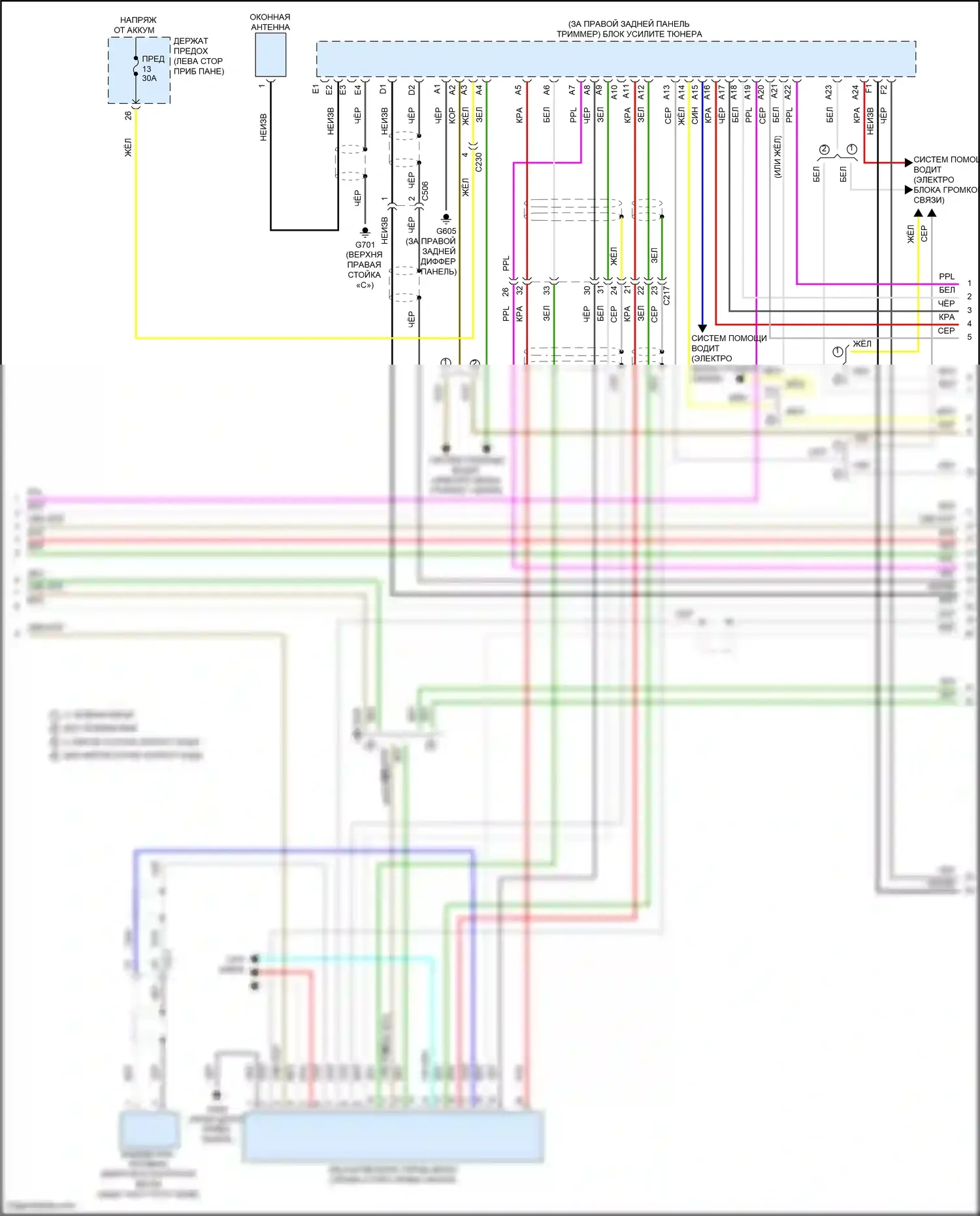 Odyssey Honda V рестайлинг 2 (2020-2024): Электросхема навигации, 7 динамиков (4 из 6) 