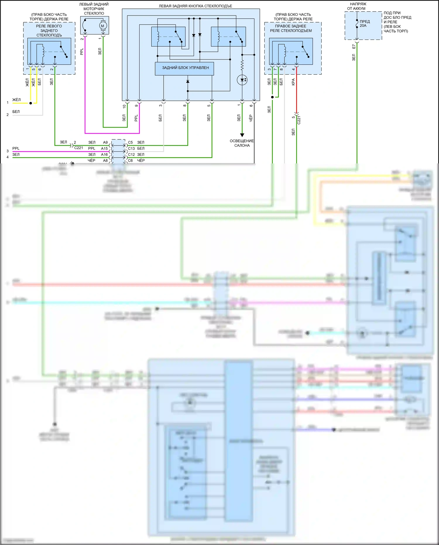 Odyssey Honda V рестайлинг 2 (2020-2024): Стеклоподъемники электросхема, передняя панель стеклоподъемников функцией автоматического включения/выключения (2 из 2) 