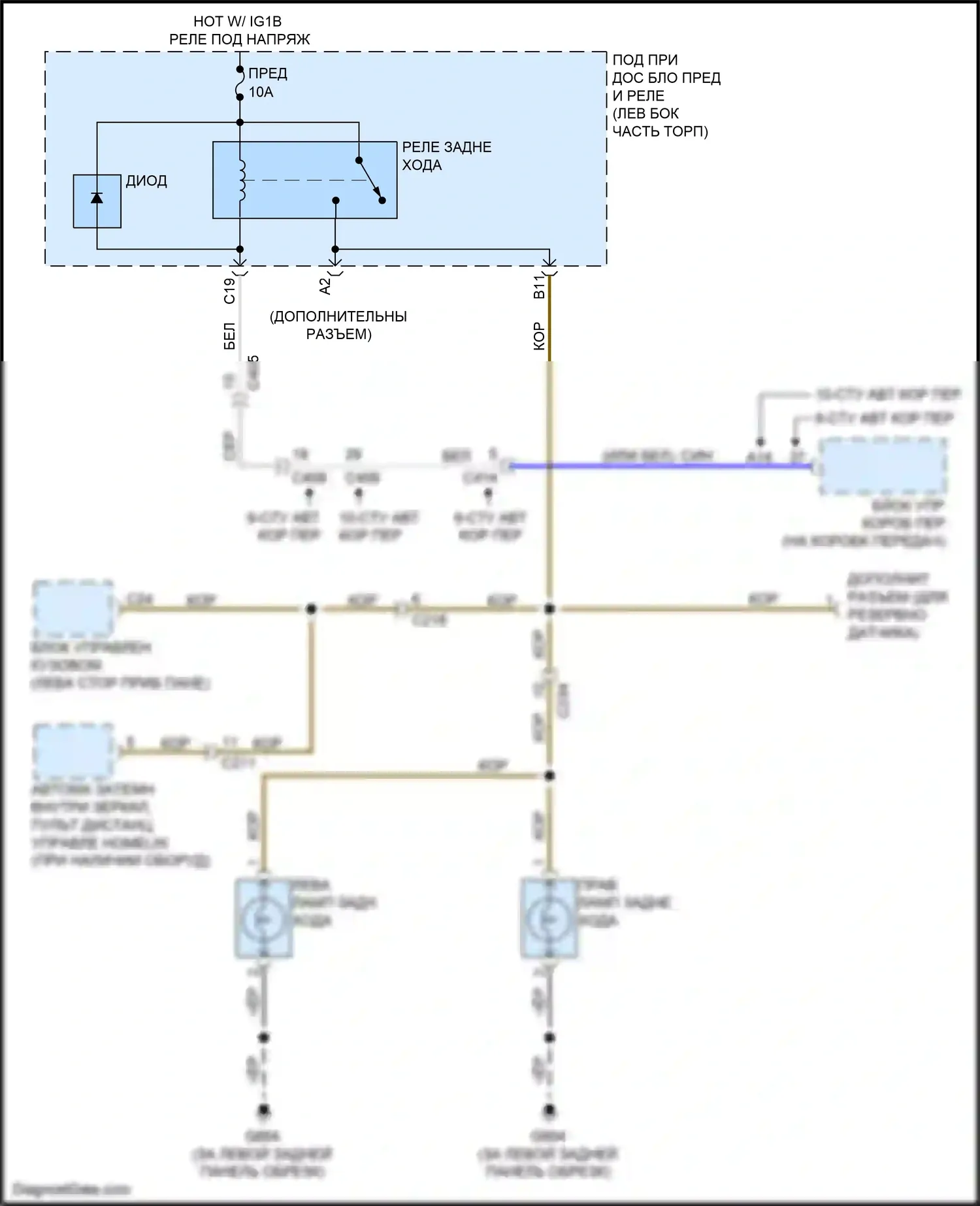 Odyssey Honda V рестайлинг (2017-2020): Электросхема фонарей заднего хода 