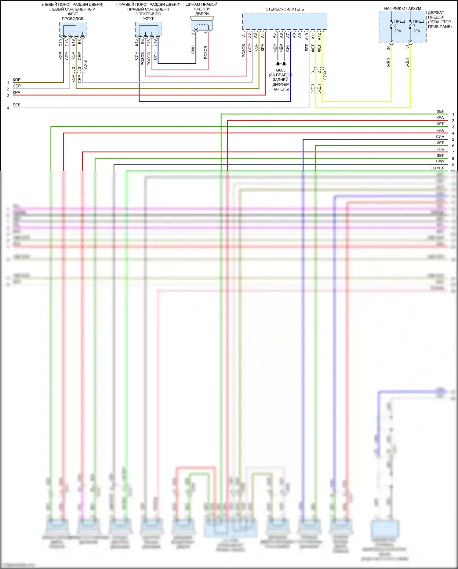 Odyssey Honda V рестайлинг (2017-2020): Электросхема магнитолы, с дисплеем и 11 динамиками (3 из 6) 