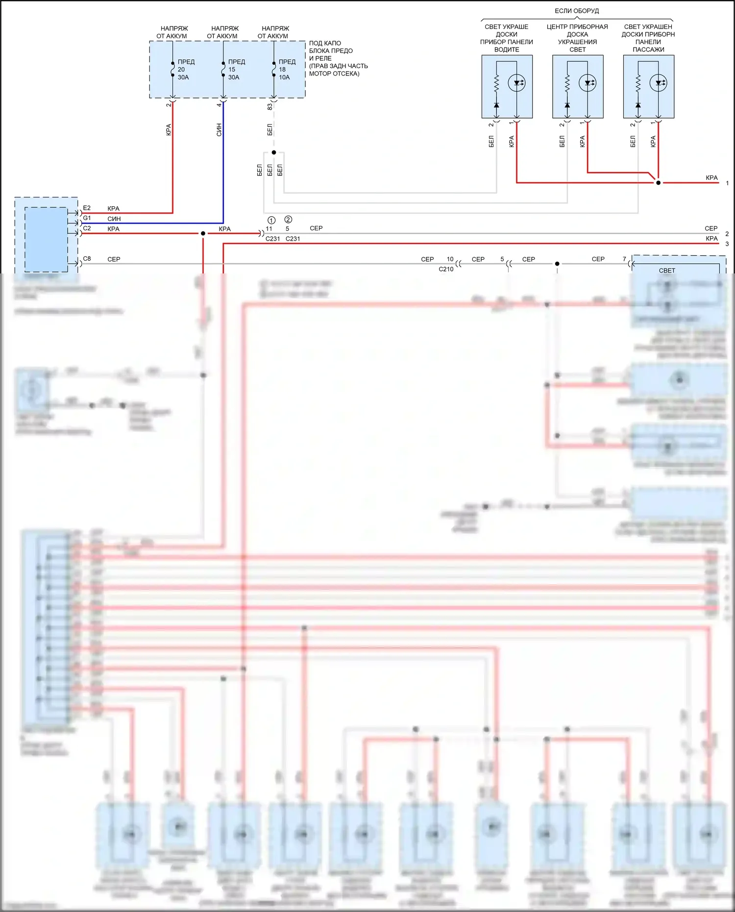 Odyssey Honda V рестайлинг (2017-2020): Электросхема подсветки приборной панели (1 из 3) 