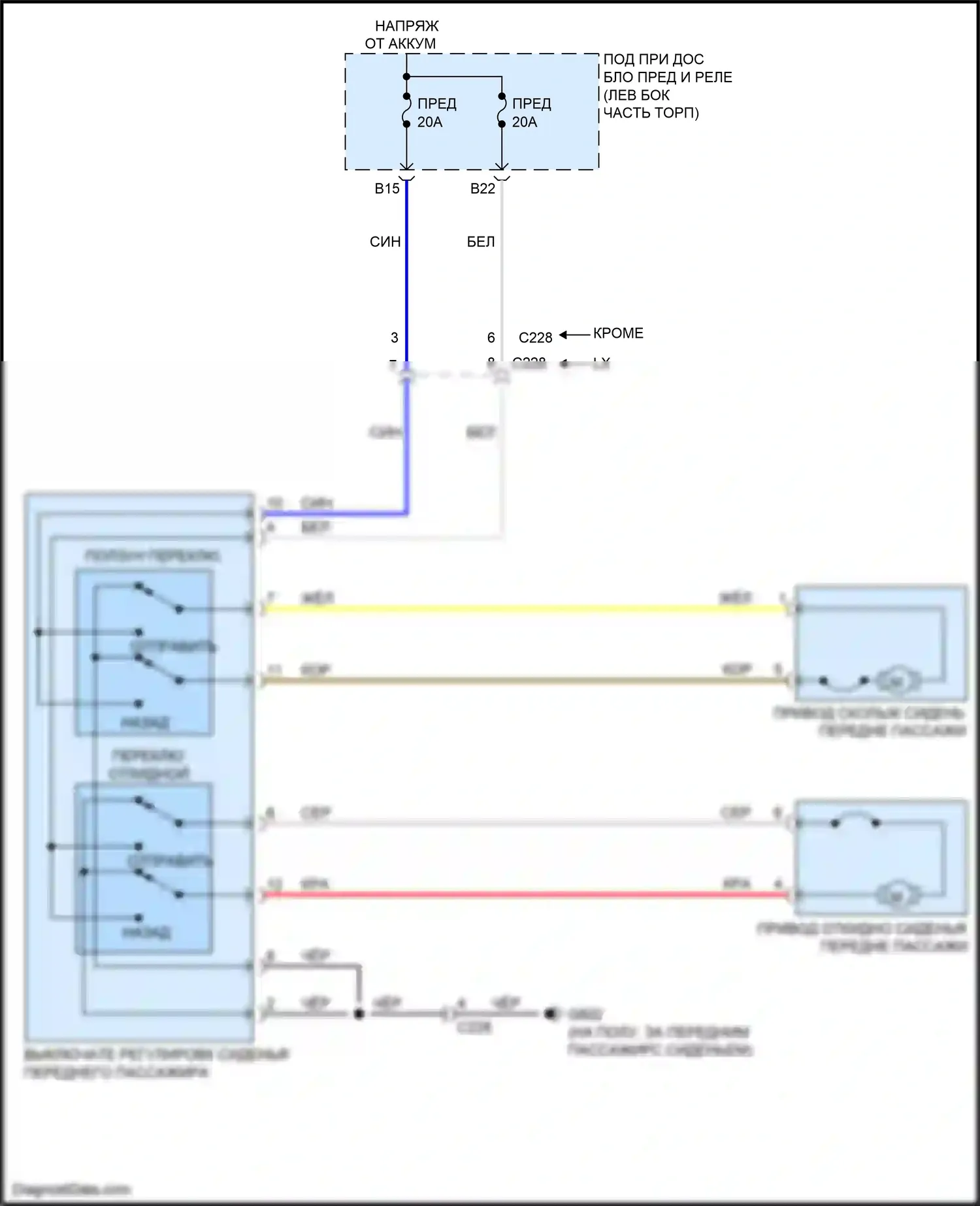 Odyssey Honda V рестайлинг (2017-2020): Электросхема сиденья питания для пассажиров 