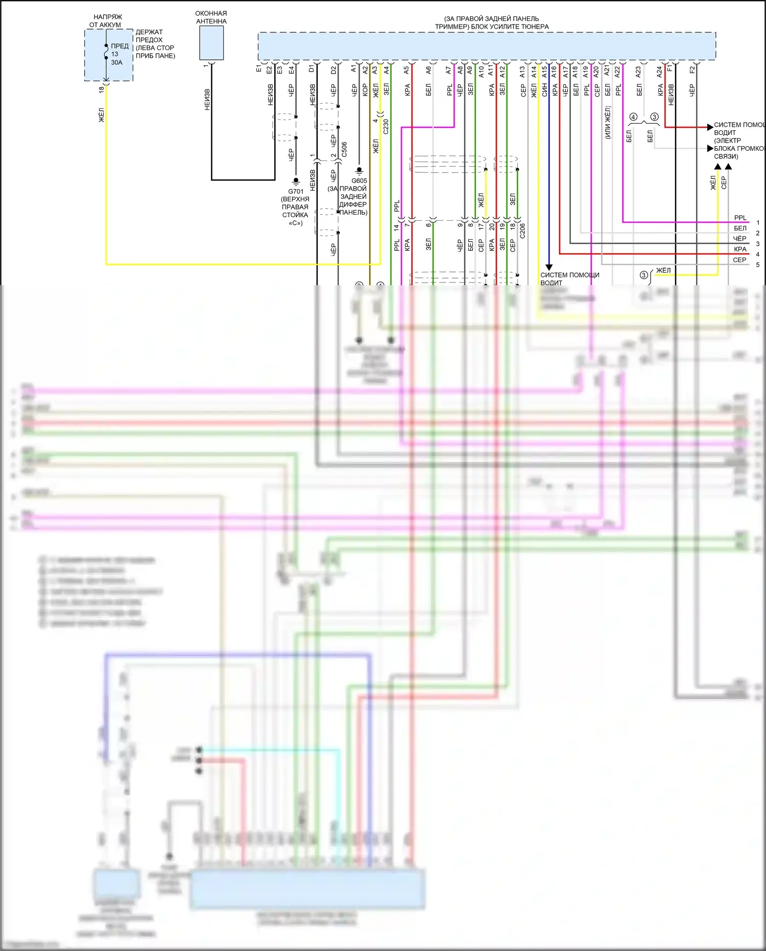 Odyssey Honda V рестайлинг (2017-2020): Электросхема навигации, 7 динамиков (4 из 6) 
