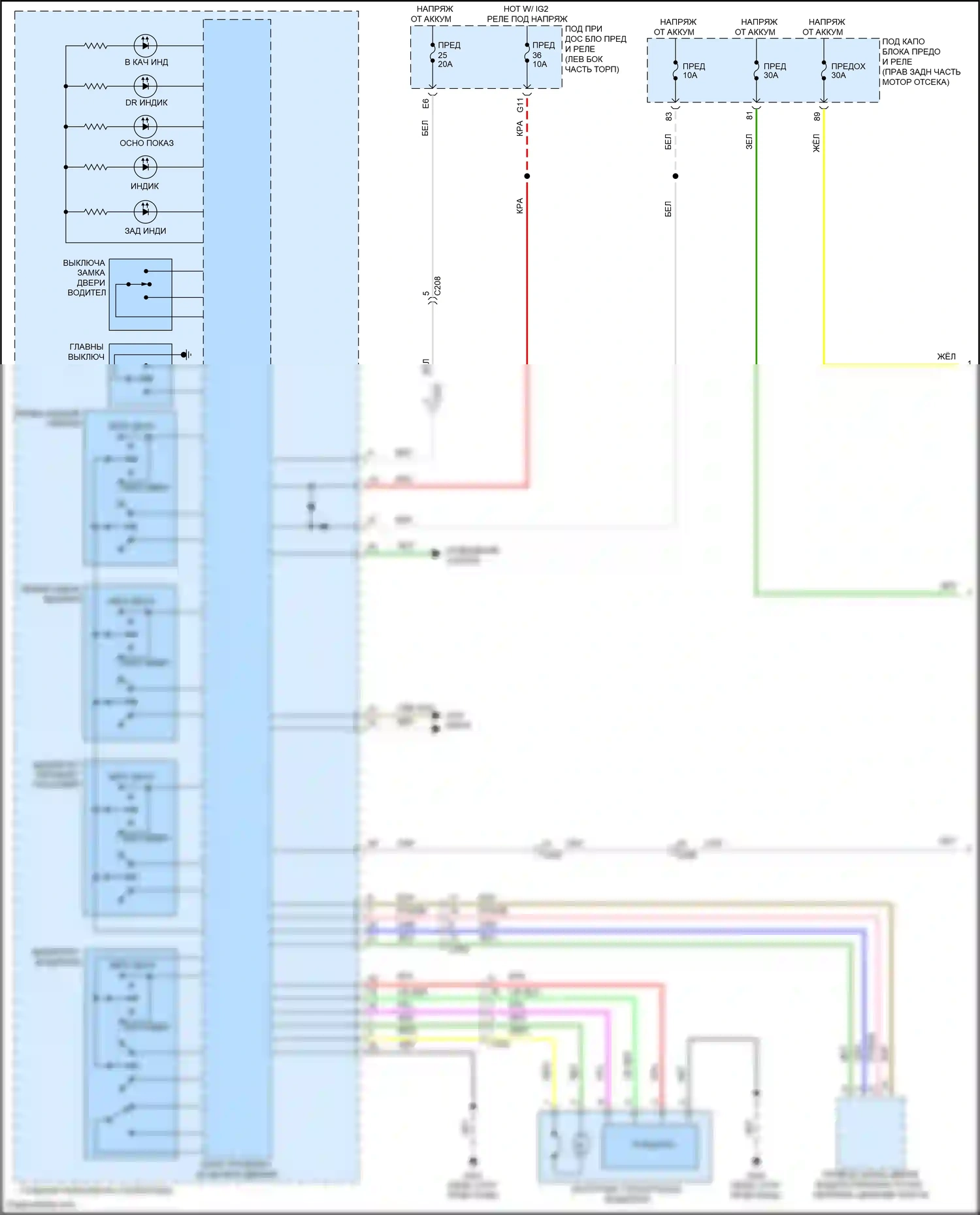Odyssey Honda V рестайлинг (2017-2020): Электросхема стеклоподъемников, функция автоматического включения/выключения передних и задних стеклоподъемников (1 из 2) 