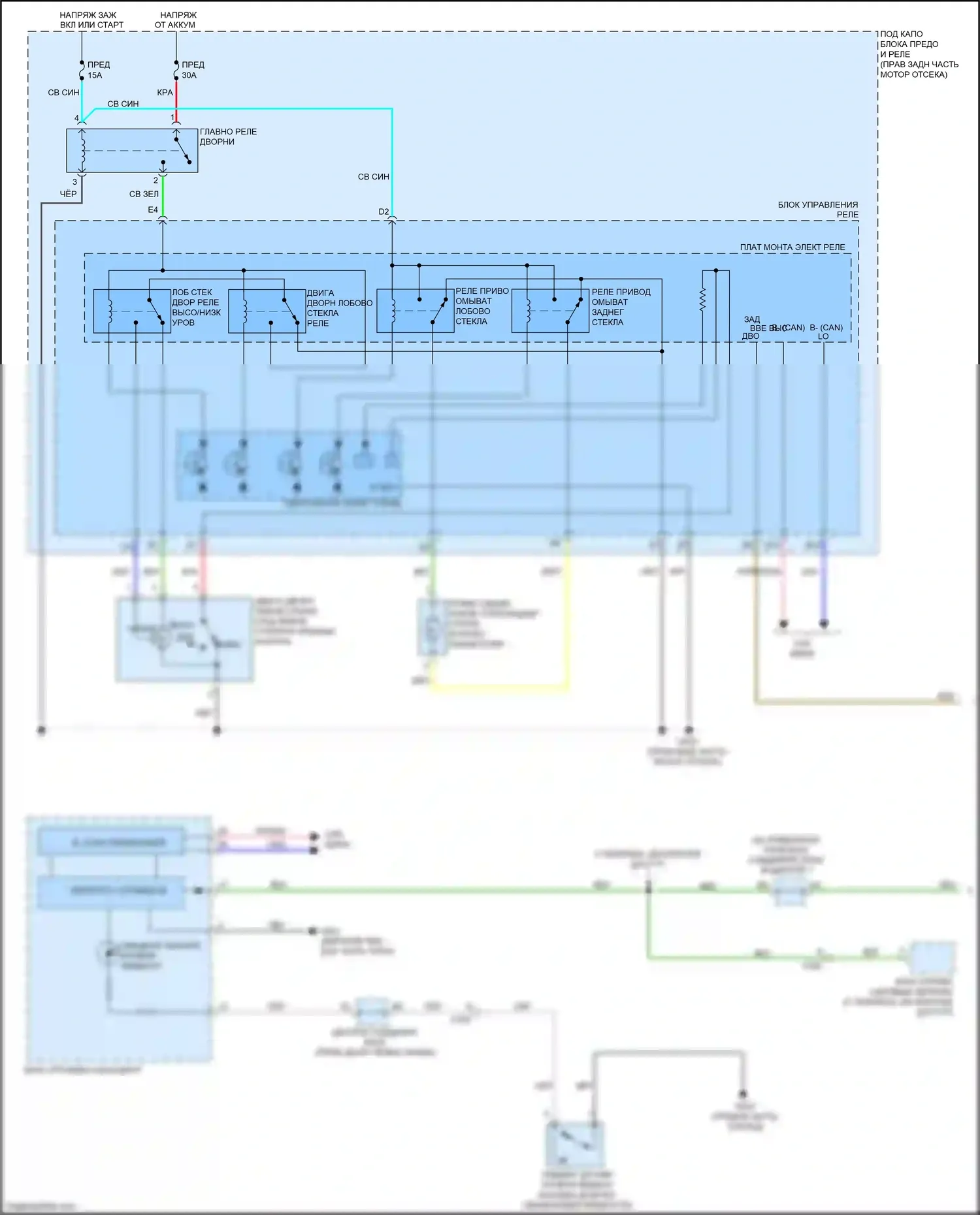 Odyssey Honda V (2013-2017): Электросхема передних дворников и омывателей (1 из 2) 