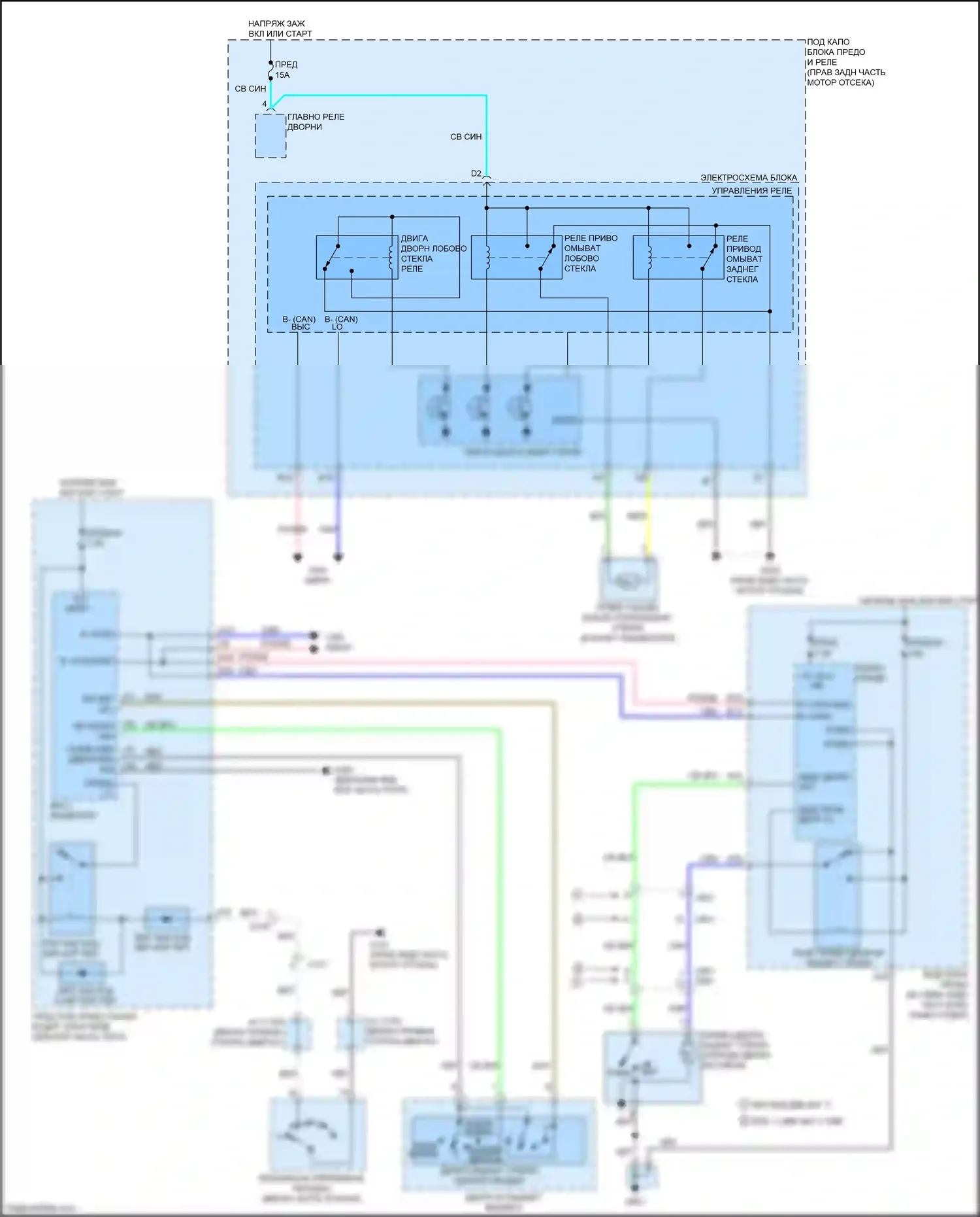 Odyssey Honda V (2013-2017): Электросхема задних дворников и омывателей 