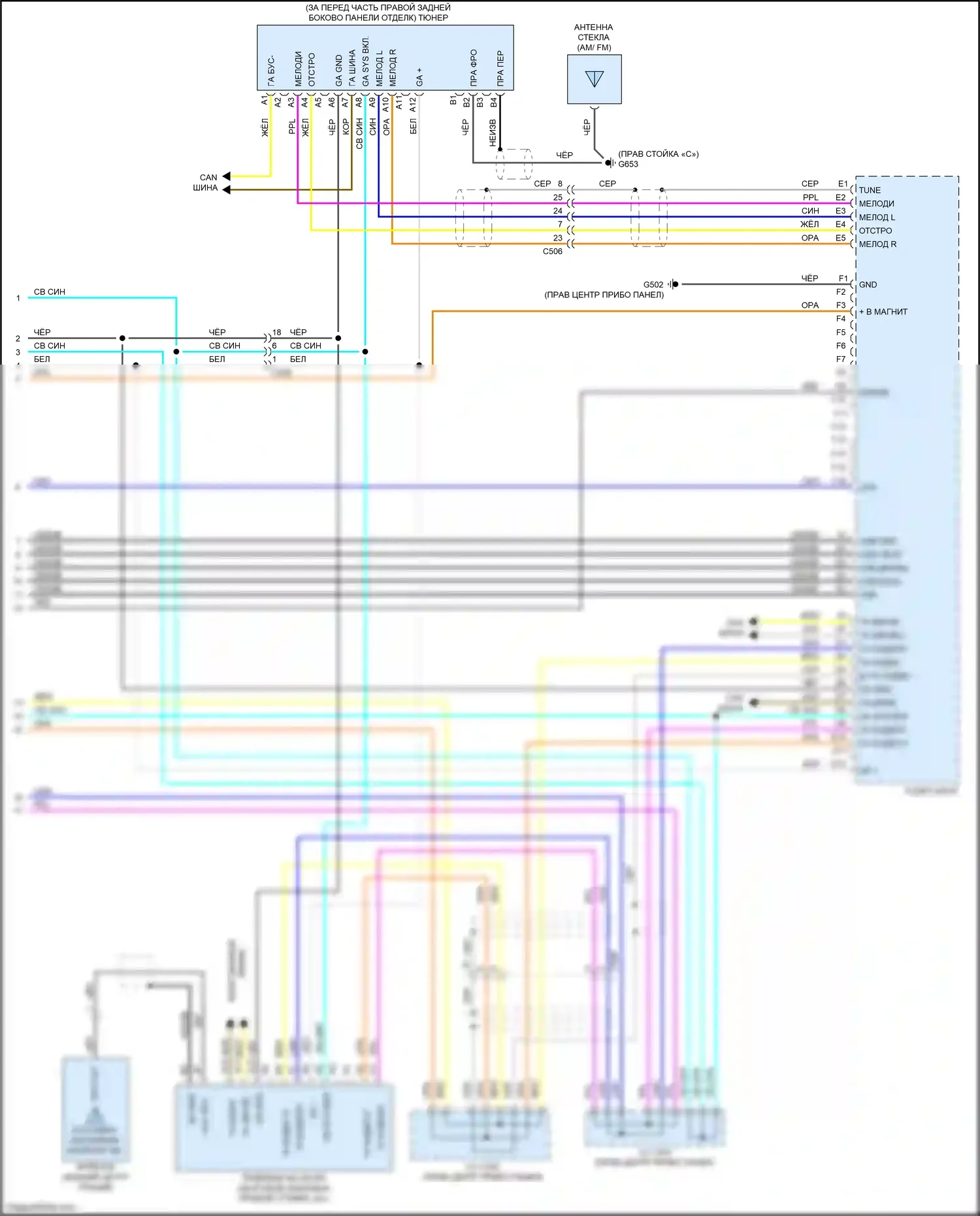 Odyssey Honda V (2013-2017): Электросхема магнитолы, без навигации, с сенсорным экраном (7 из 7) 