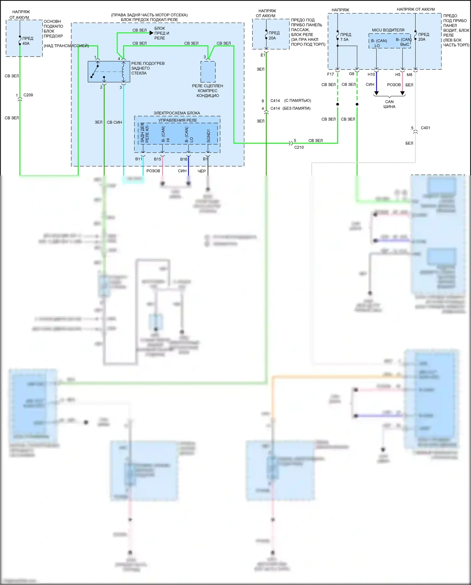 Odyssey Honda V (2013-2017): Электросхема подогрева стекол 