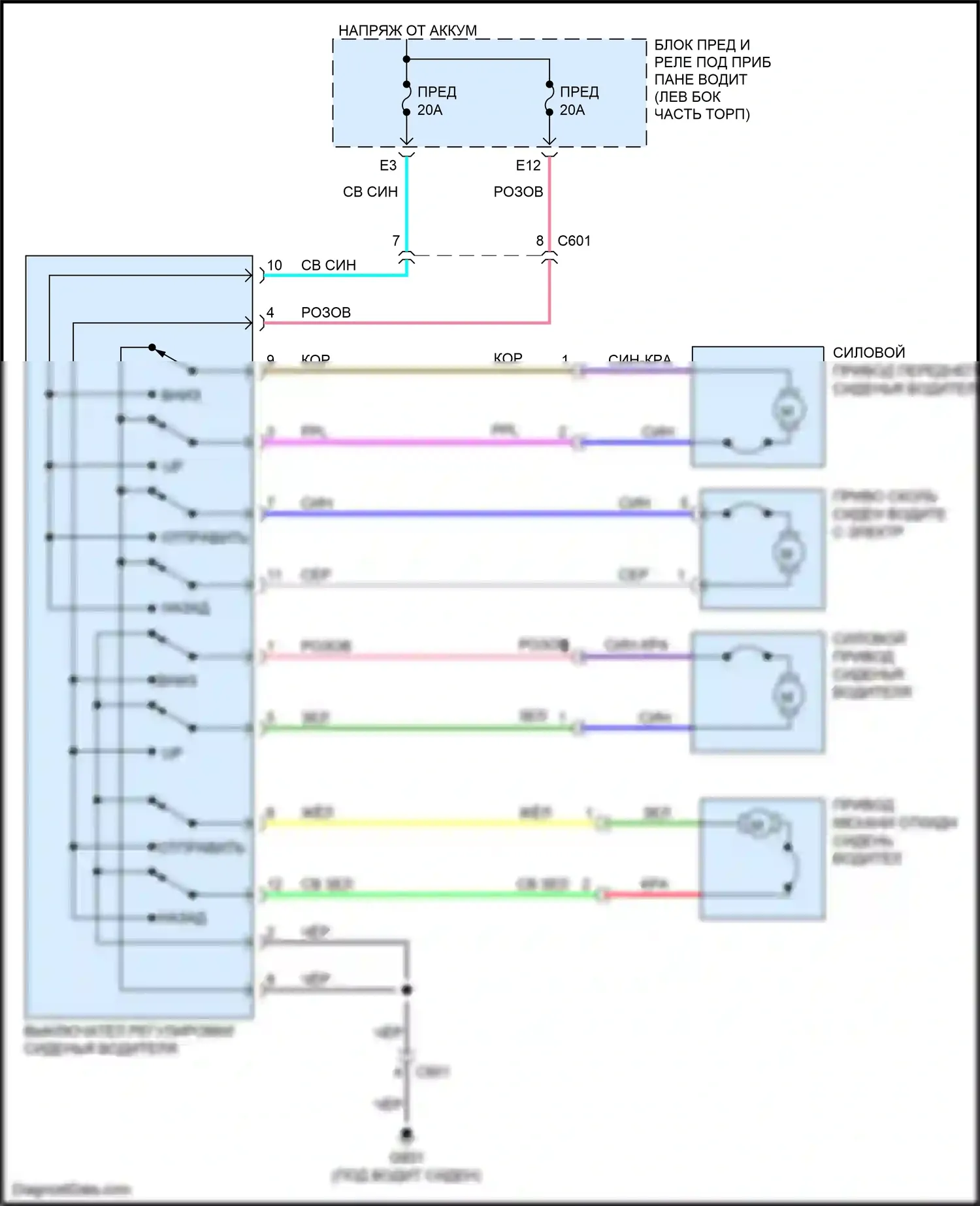 Odyssey Honda V (2013-2017): Питание водительского сиденья электросхема 