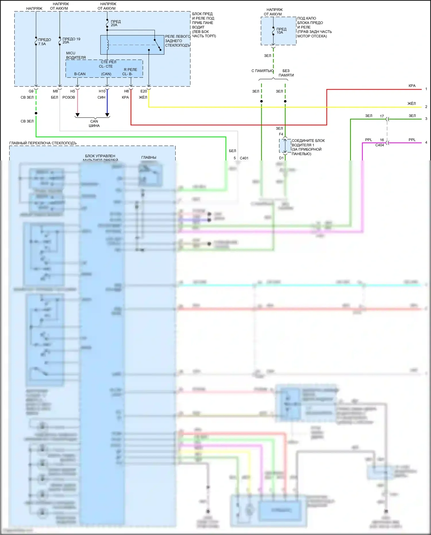 Odyssey Honda V (2013-2017): Электросхема стеклоподъемников (1 из 2) 