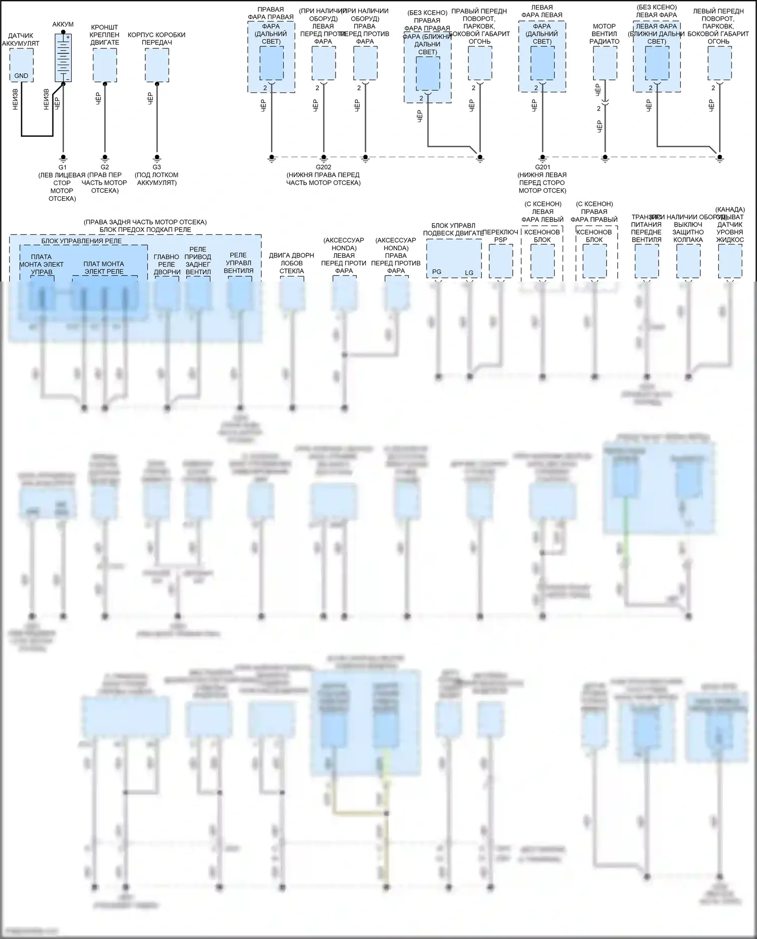 Odyssey Honda V (2013-2017): Электросхема точек подключения масс (1 из 5) 
