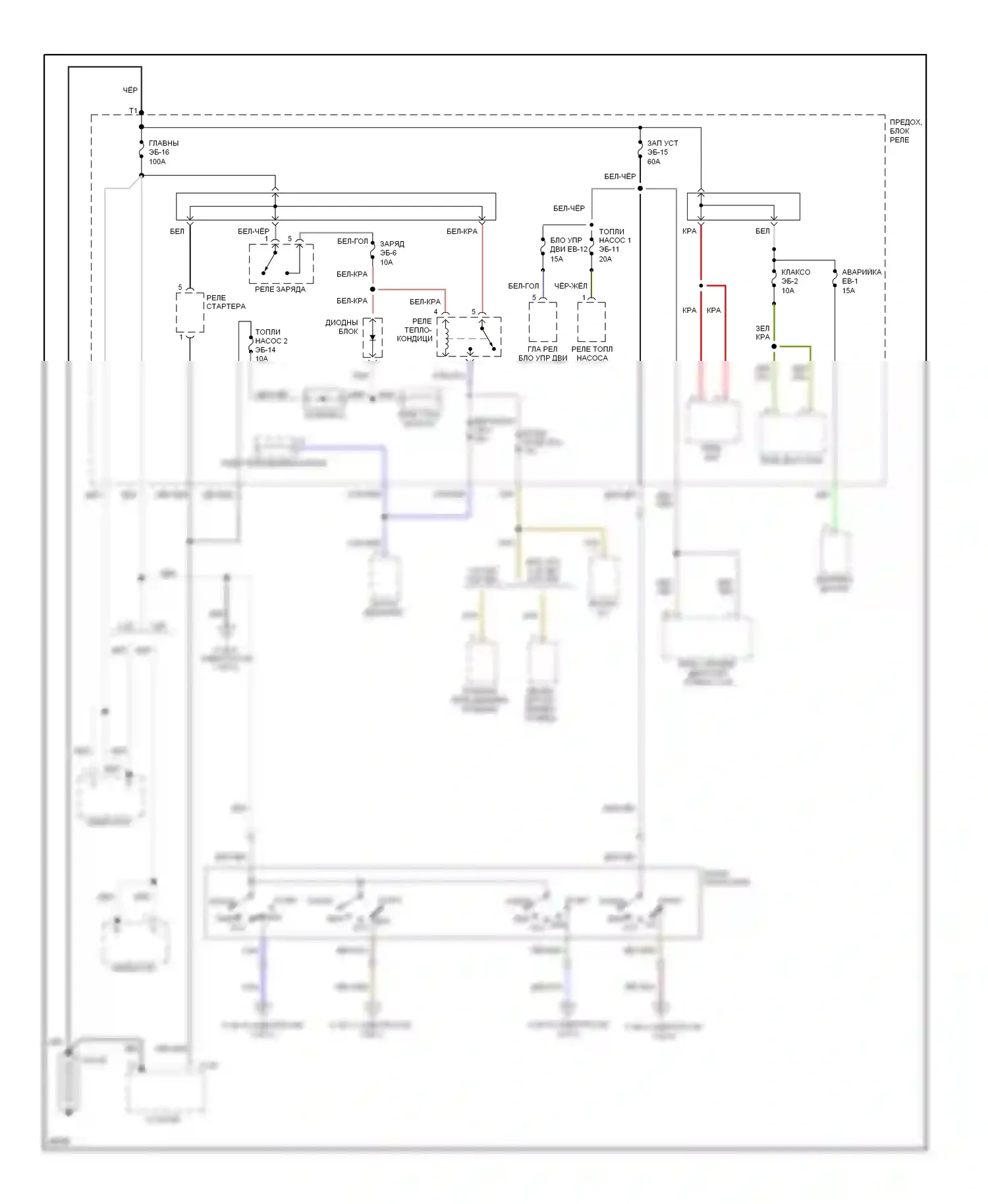Passport Honda I (1993-1997): Электросхема блока предохранителей реле, поздний выпуск (1 из 3) 